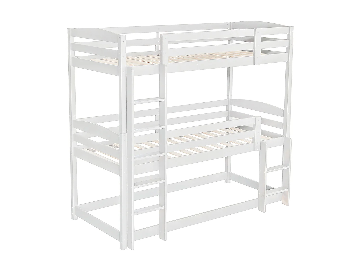 Letto a castello triplo 90 x 200 cm - Letto per bambini con scaletta e barriera di sicurezza - legno bianco - materasso non incluso