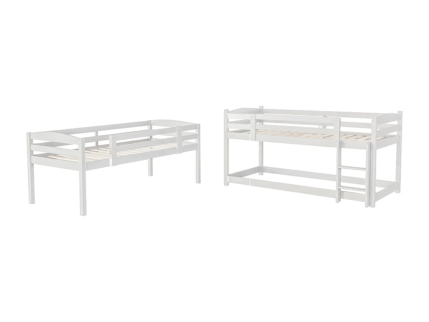 Letto a castello triplo 90 x 200 cm - Letto per bambini con scaletta e barriera di sicurezza - legno bianco - materasso non incluso