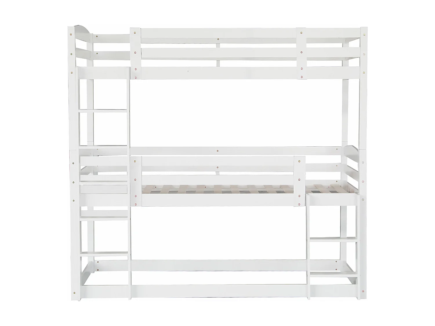 Letto a castello triplo 90 x 200 cm - Letto per bambini con scaletta e barriera di sicurezza - legno bianco - materasso non incluso
