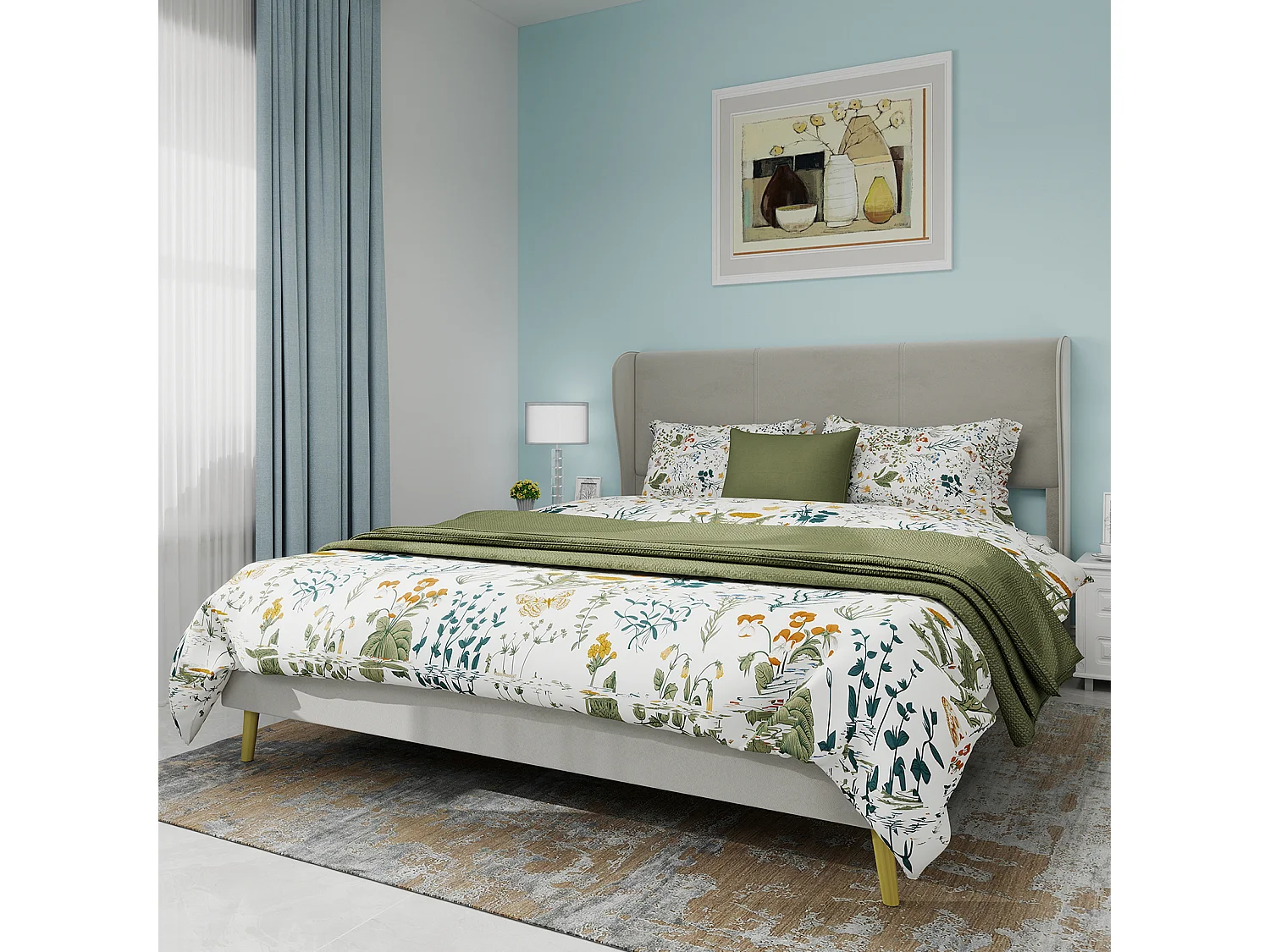 Łóżko dla dorosłych 160 x 200 cm - Łóżko małżeńskie z drewnianymi nogami i miękkim oparciem - welur beżowy - materac nie jest wliczony w cenę