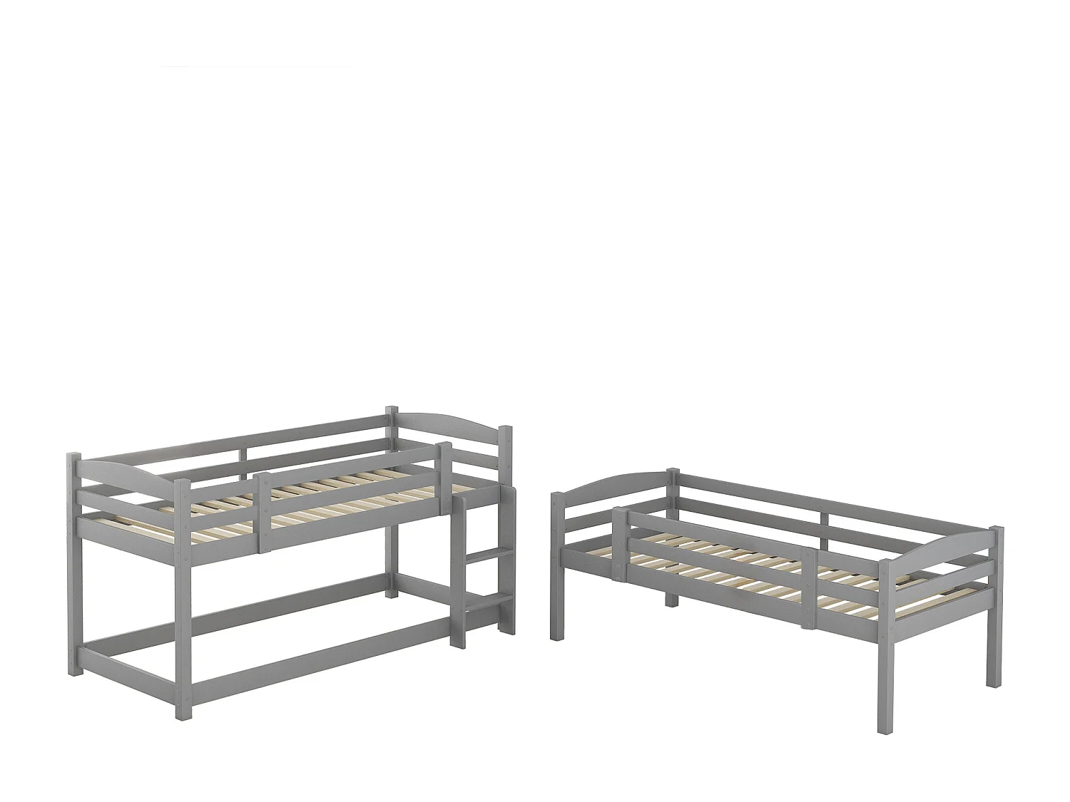 Dreier-Etagenbett 90 x 200 cm - Kinderbett mit Treppe und Sicherheitsbarriere - Graues Holz - Matratze nicht enthalten