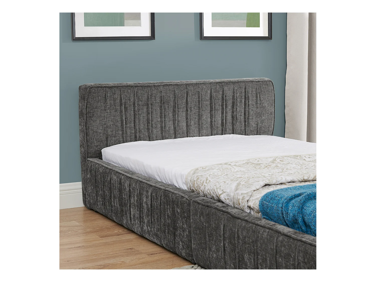 Lit simple 90 x 200 cm - Lit enfant avec cadre en fer robuste - chenille gris foncé - matelas non inclus