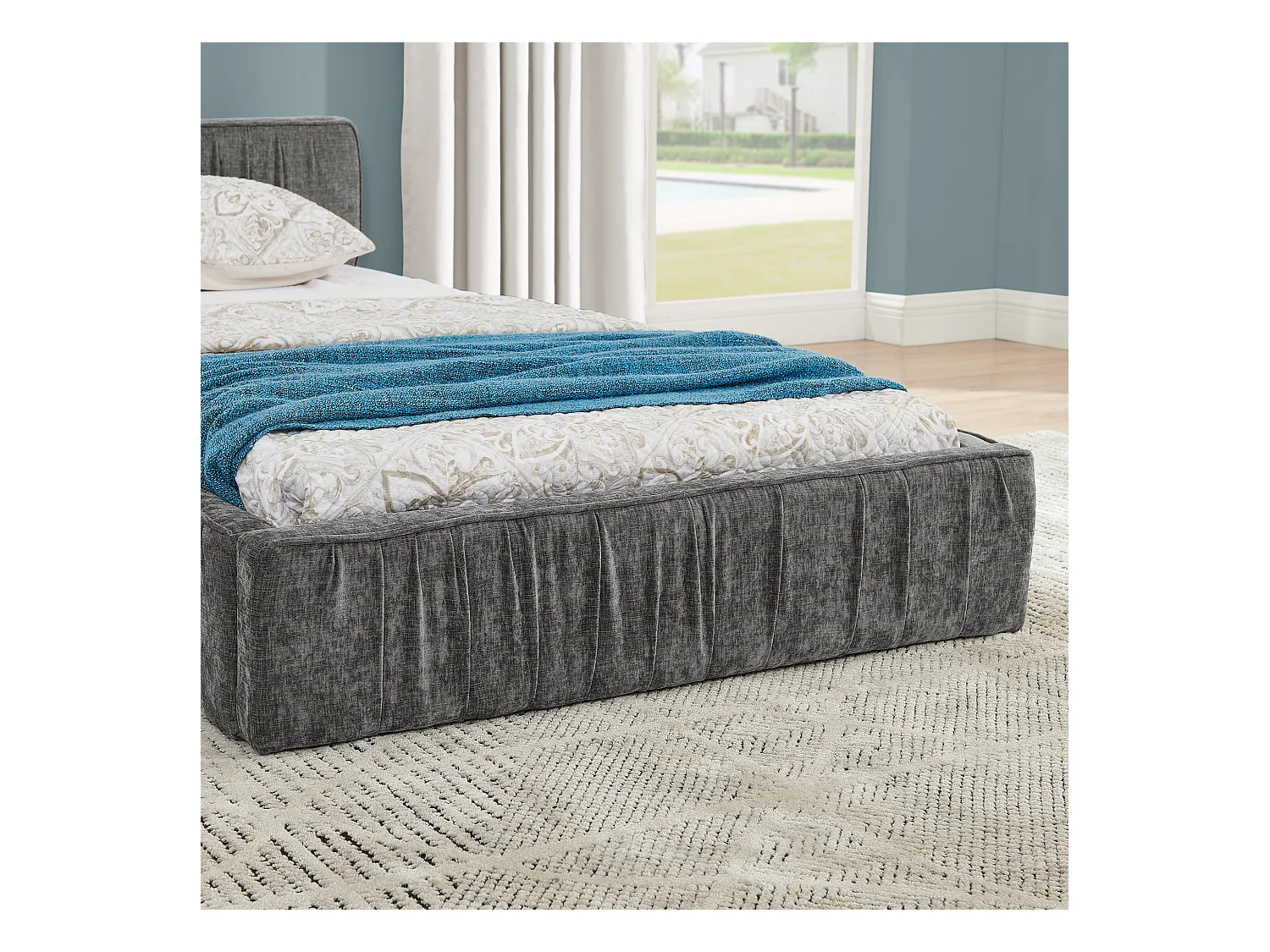 Lit simple 90 x 200 cm - Lit enfant avec cadre en fer robuste - chenille gris foncé - matelas non inclus