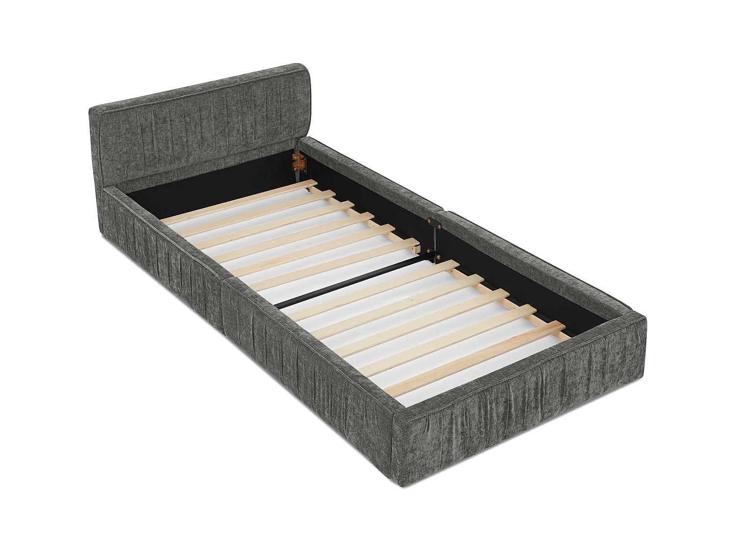 Lit simple 90 x 200 cm - Lit enfant avec cadre en fer robuste - chenille gris foncé - matelas non inclus
