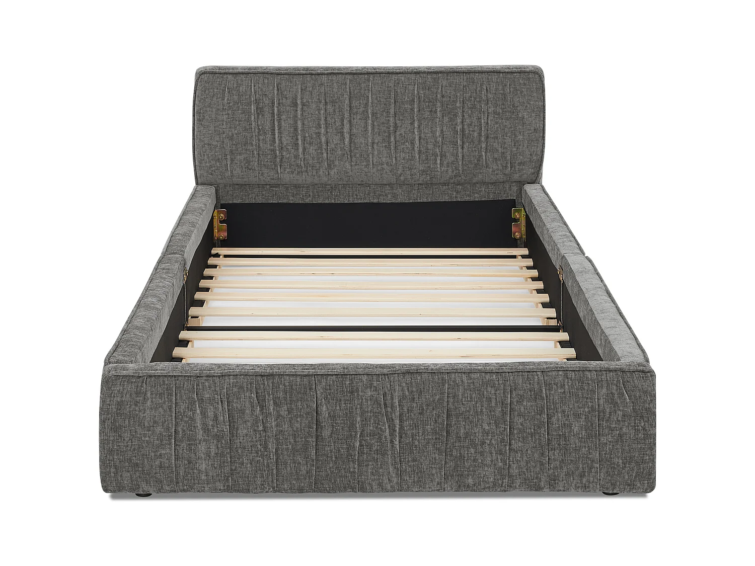 Lit simple 90 x 200 cm - Lit enfant avec cadre en fer robuste - chenille gris foncé - matelas non inclus