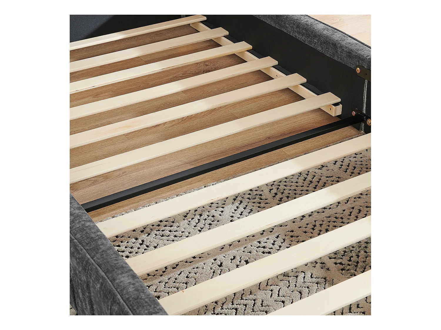 Lit simple 90 x 200 cm - Lit enfant avec cadre en fer robuste - chenille gris foncé - matelas non inclus