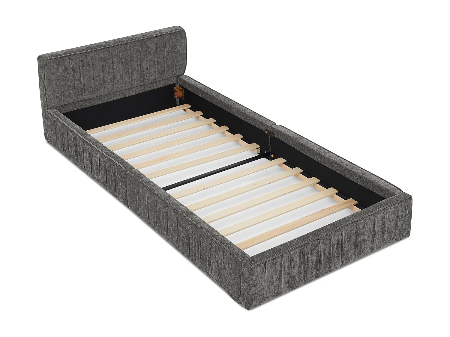 Cama individual 90 x 200 cm - Cama infantil con estructura de hierro resistente - chenilla gris oscuro - colchón no incluido