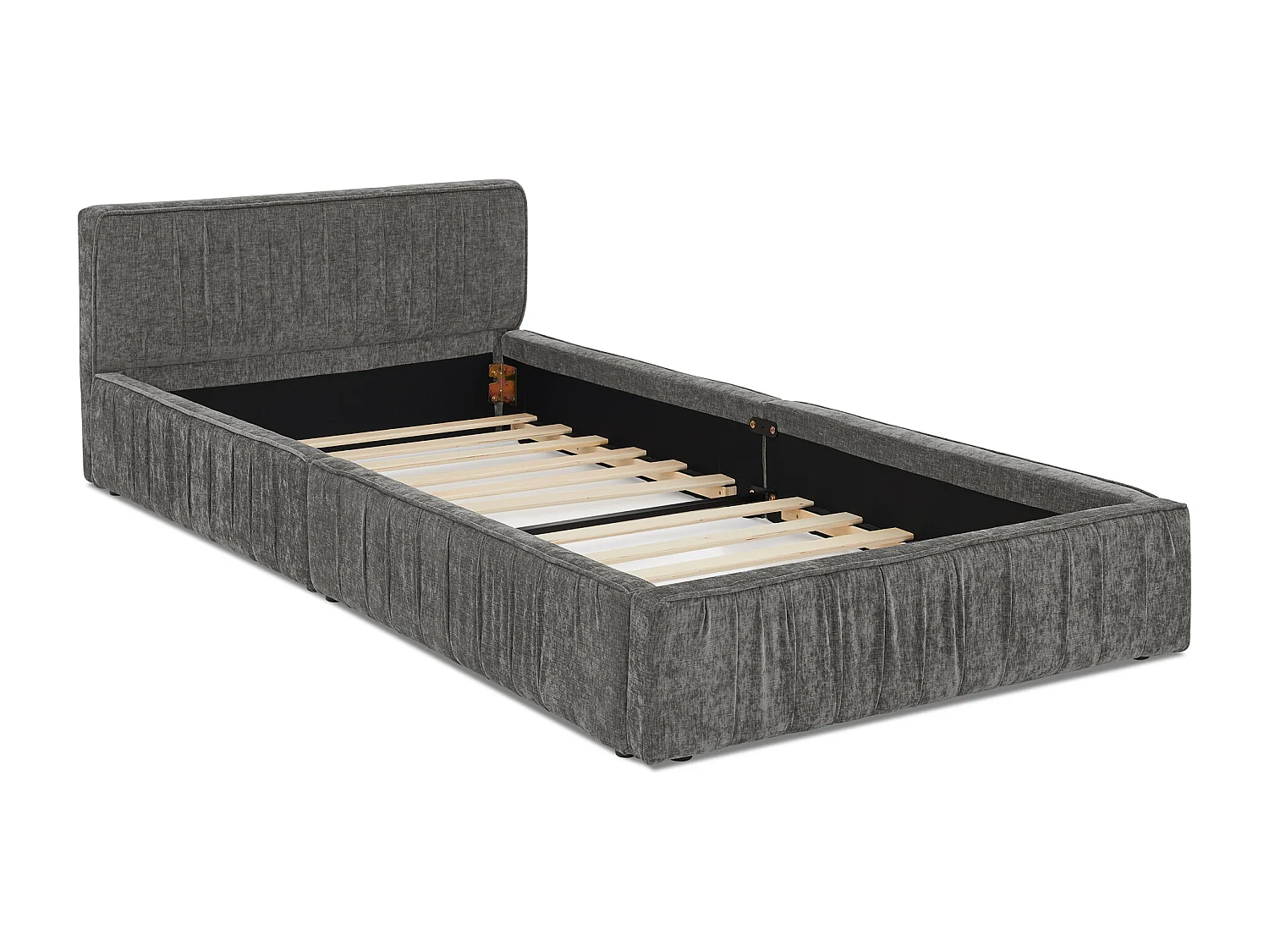 Cama individual 90 x 200 cm - Cama infantil con estructura de hierro resistente - chenilla gris oscuro - colchón no incluido