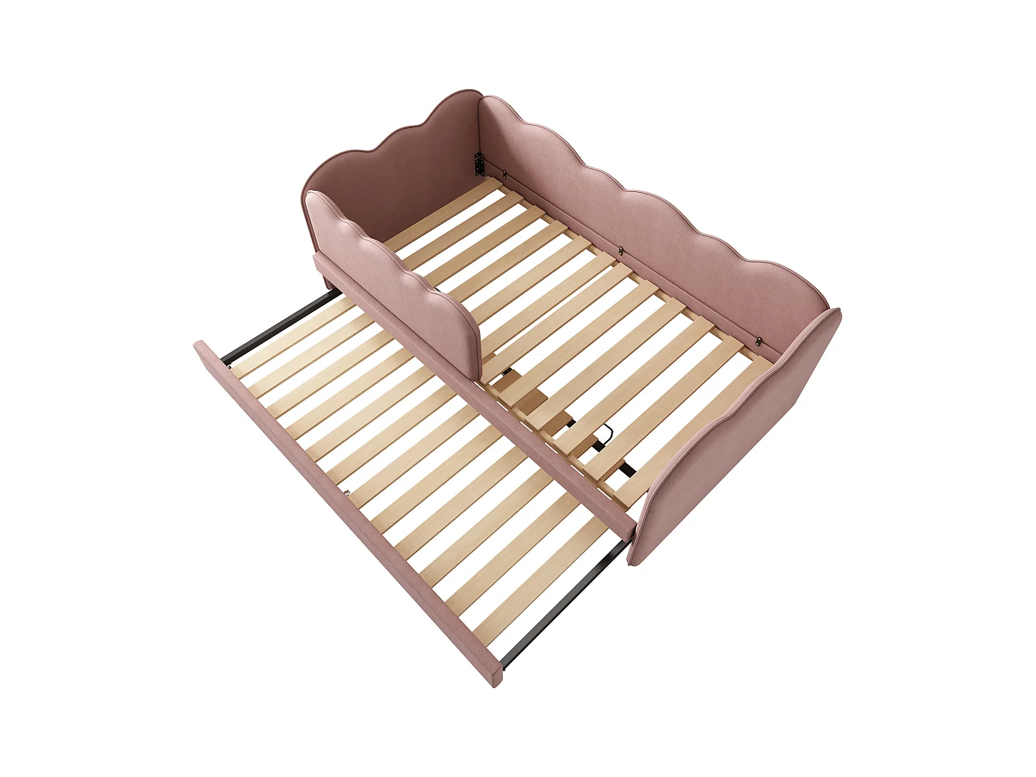 Ausziehbett 90 x 190 cm - Kinderbett mit Lattenrost und Laufstall - Rosa Samt - Matratze nicht enthalten