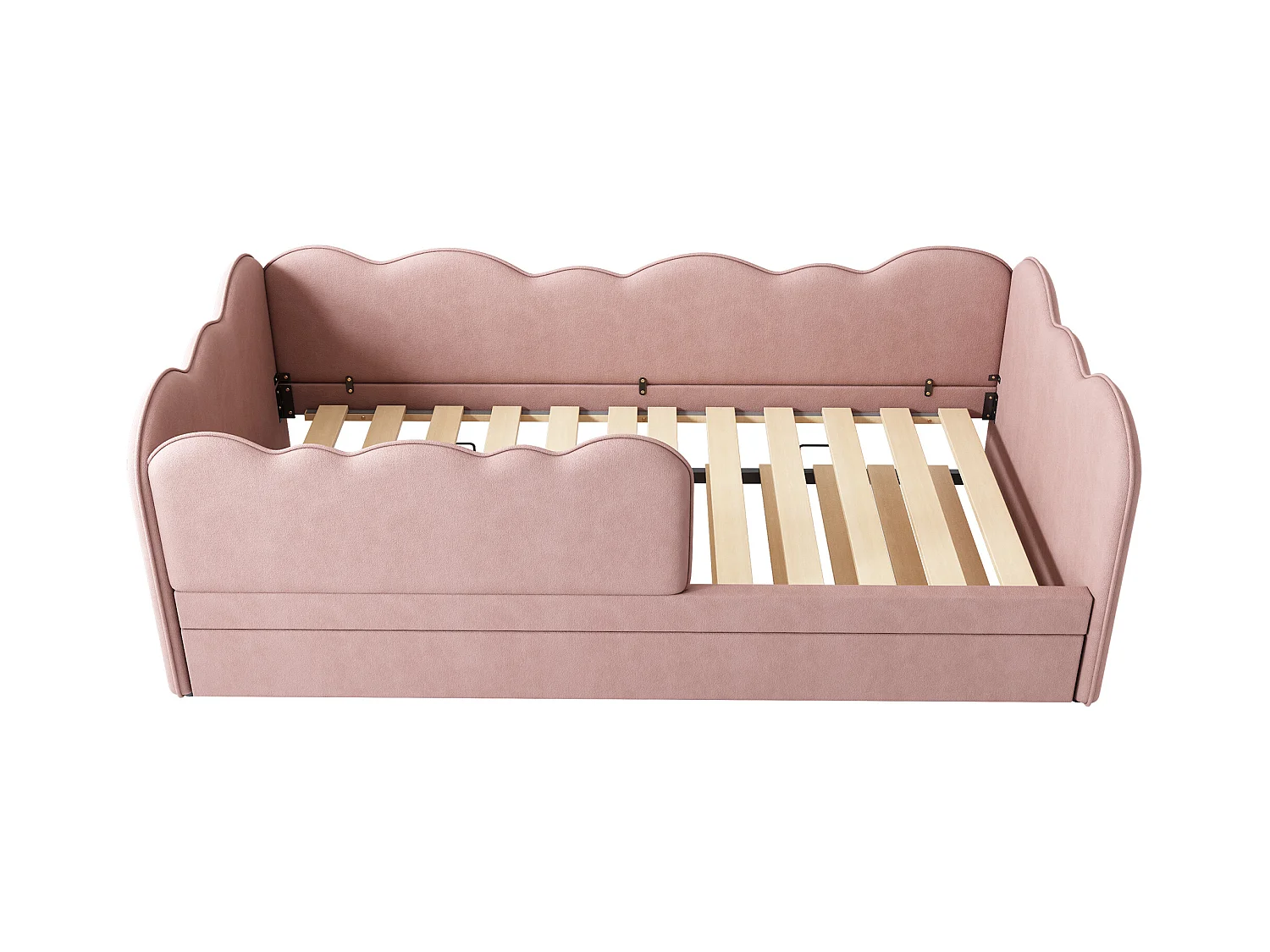 Ausziehbett 90 x 190 cm - Kinderbett mit Lattenrost und Laufstall - Rosa Samt - Matratze nicht enthalten