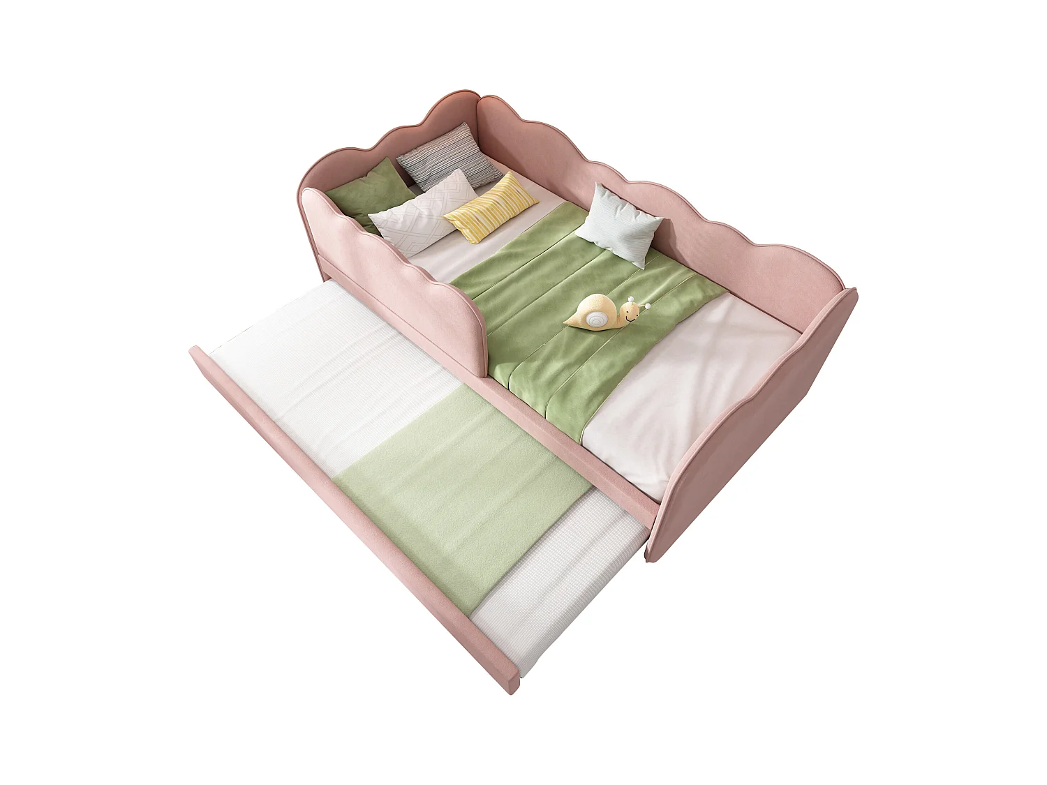 Ausziehbett 90 x 190 cm - Kinderbett mit Lattenrost und Laufstall - Rosa Samt - Matratze nicht enthalten