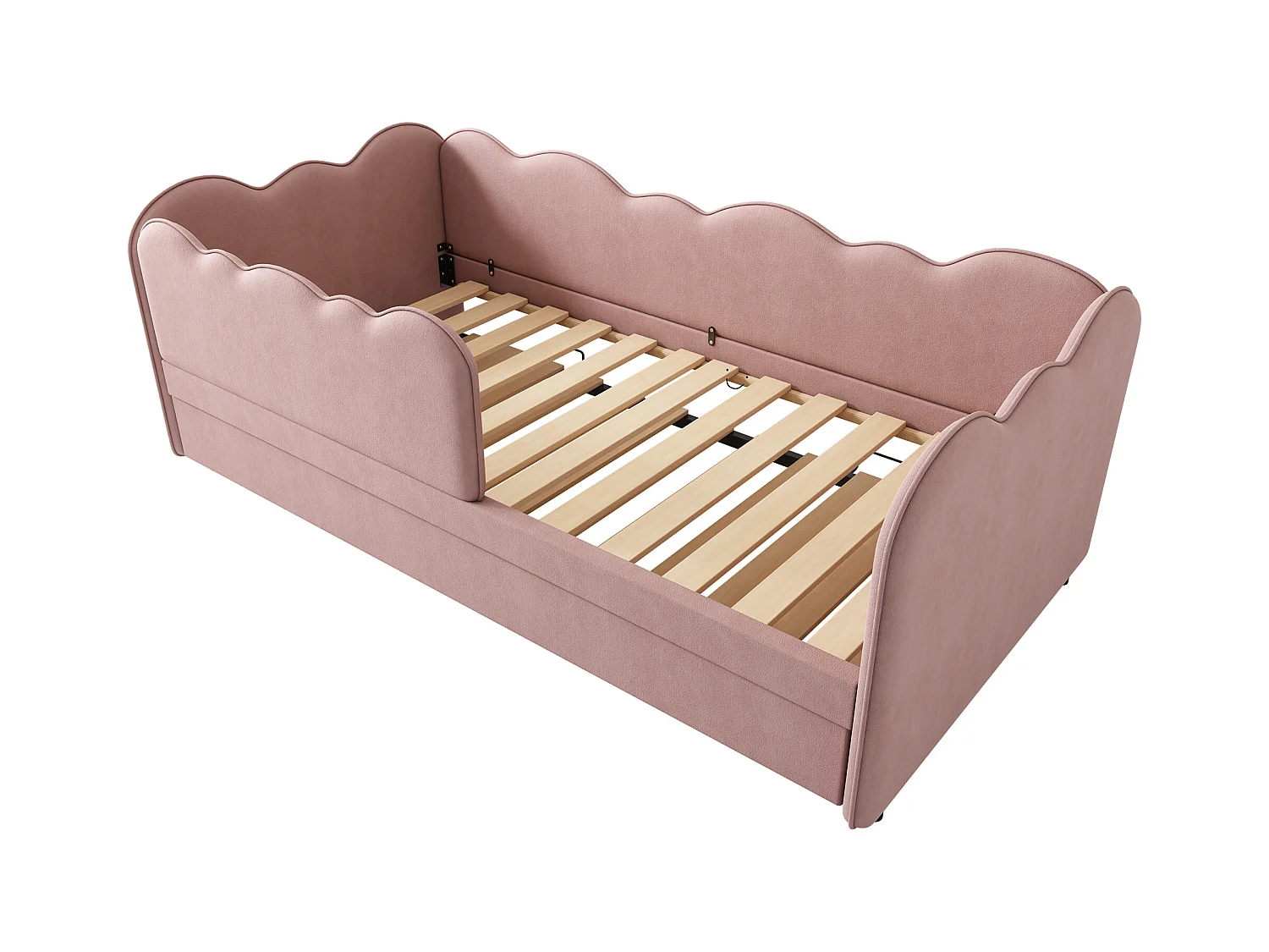 Ausziehbett 90 x 190 cm - Kinderbett mit Lattenrost und Laufstall - Rosa Samt - Matratze nicht enthalten