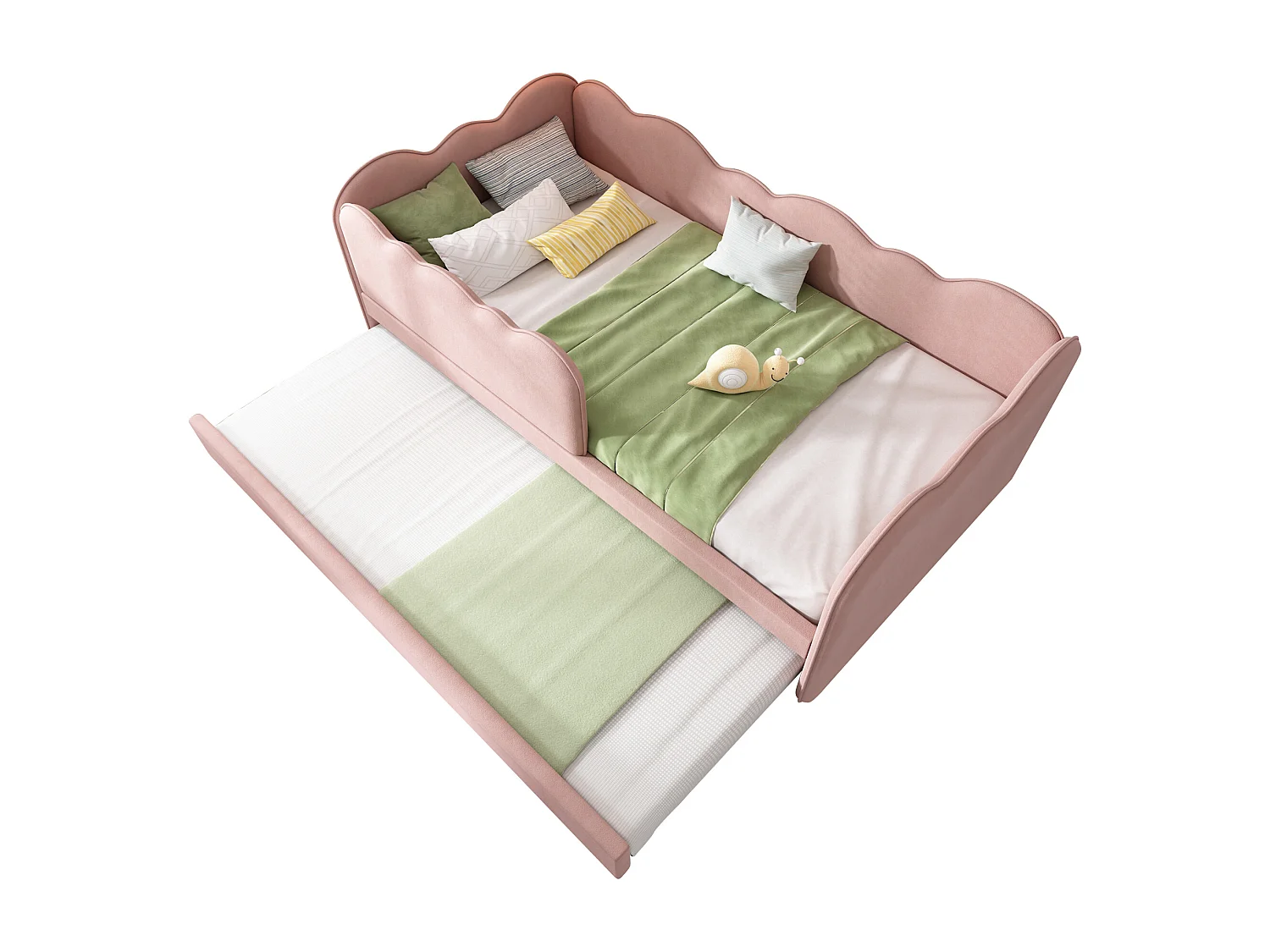 Uitschuifbed 90 x 190 cm - Kinderbed met lattenbodem en box - roze fluweel - matras niet inbegrepen