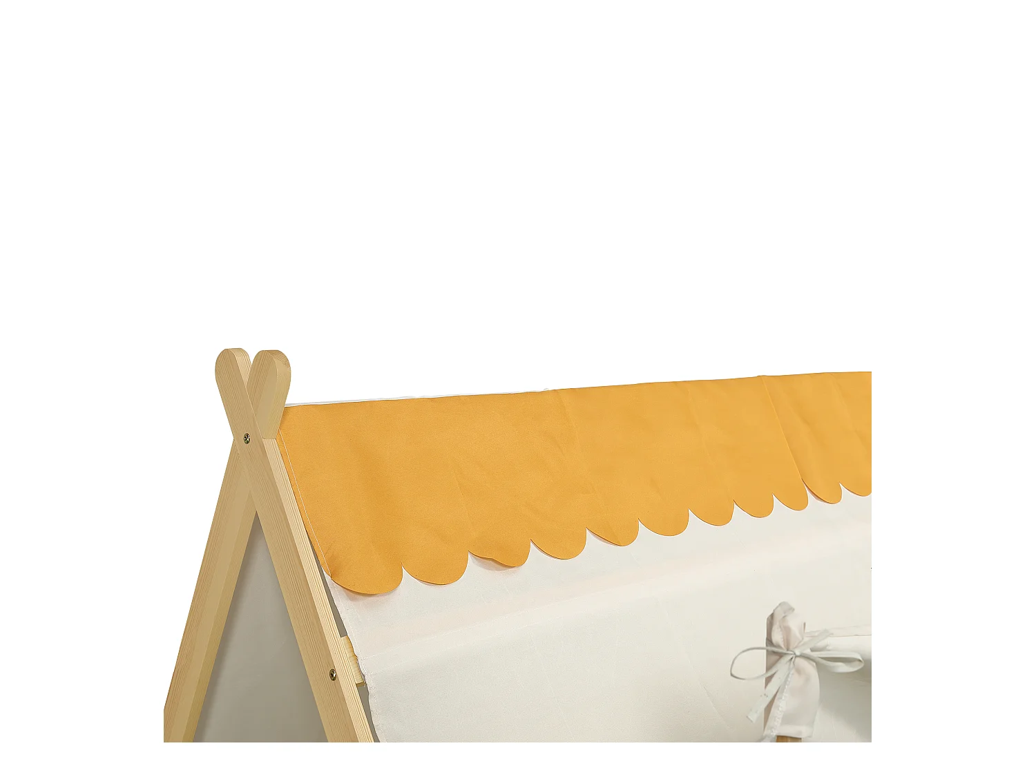 Łóżko pojedyncze 90 x 200 cm - Łóżko dziecięce z barierką i namiotem - wzór chaty z bali - materac nie jest wliczony w cenę