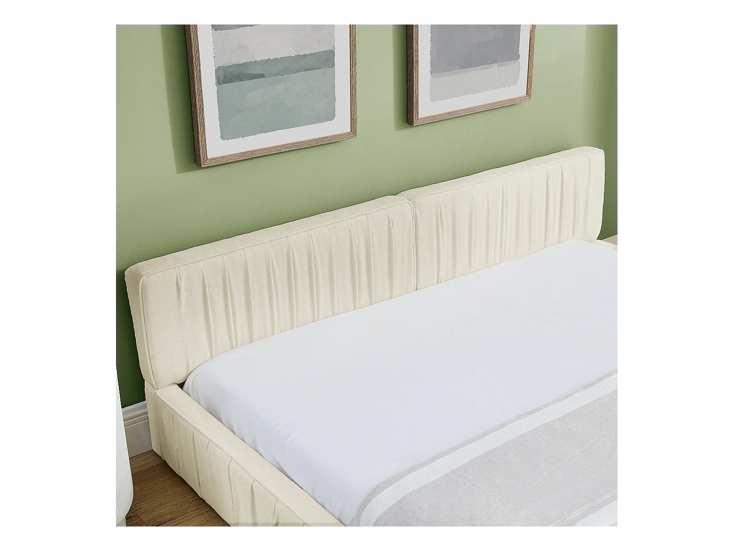 Einzelbett 140 x 200 cm – Erwachsenenbett mit stabilem Eisenrahmen – beigefarbene Chenille – Matratze nicht enthalten