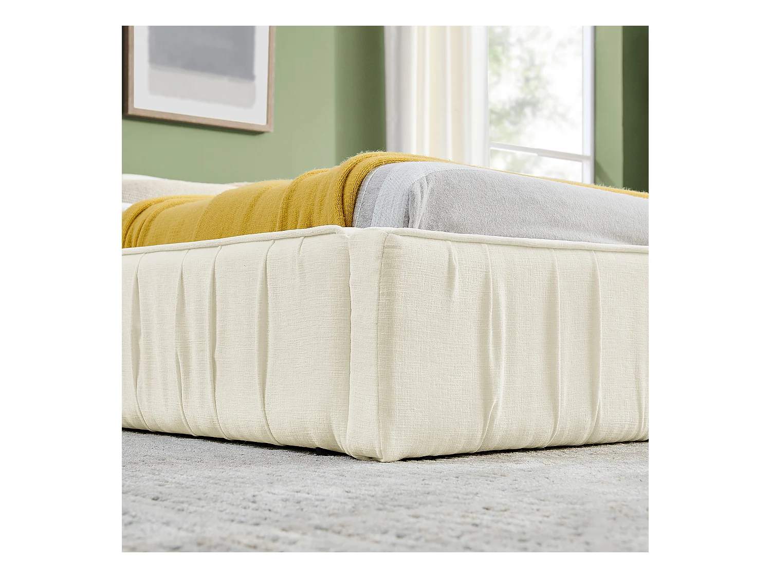 Einzelbett 140 x 200 cm – Erwachsenenbett mit stabilem Eisenrahmen – beigefarbene Chenille – Matratze nicht enthalten