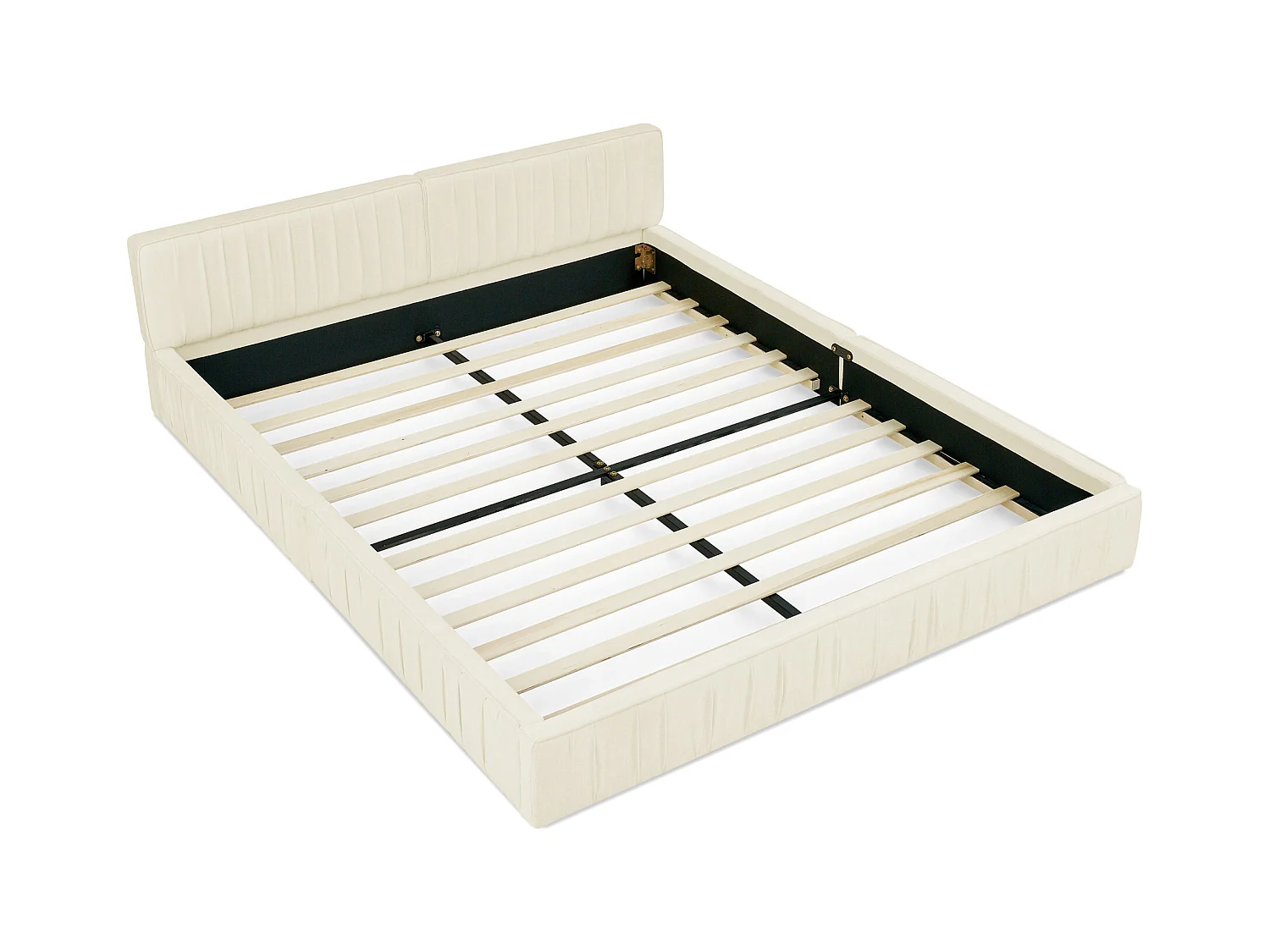 Einzelbett 140 x 200 cm – Erwachsenenbett mit stabilem Eisenrahmen – beigefarbene Chenille – Matratze nicht enthalten