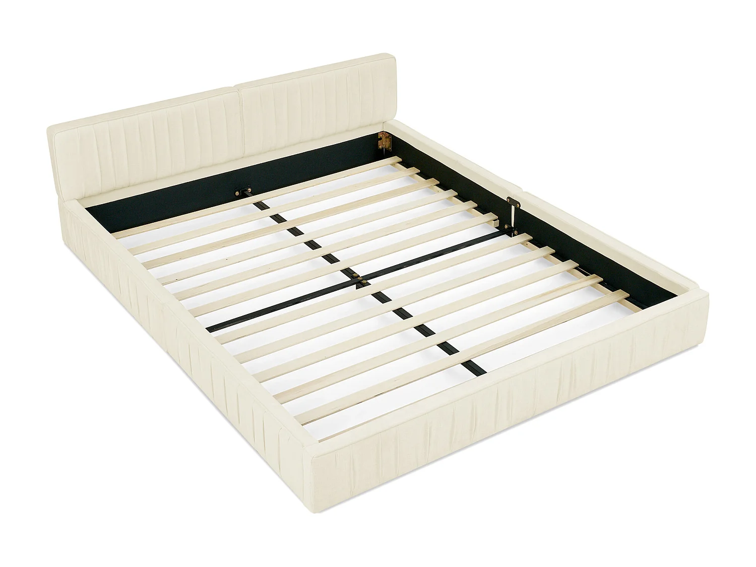 Eenpersoonsbed 140 x 200 cm - Volwassen bed met stevig ijzeren frame - beige chenille - matras niet inbegrepen