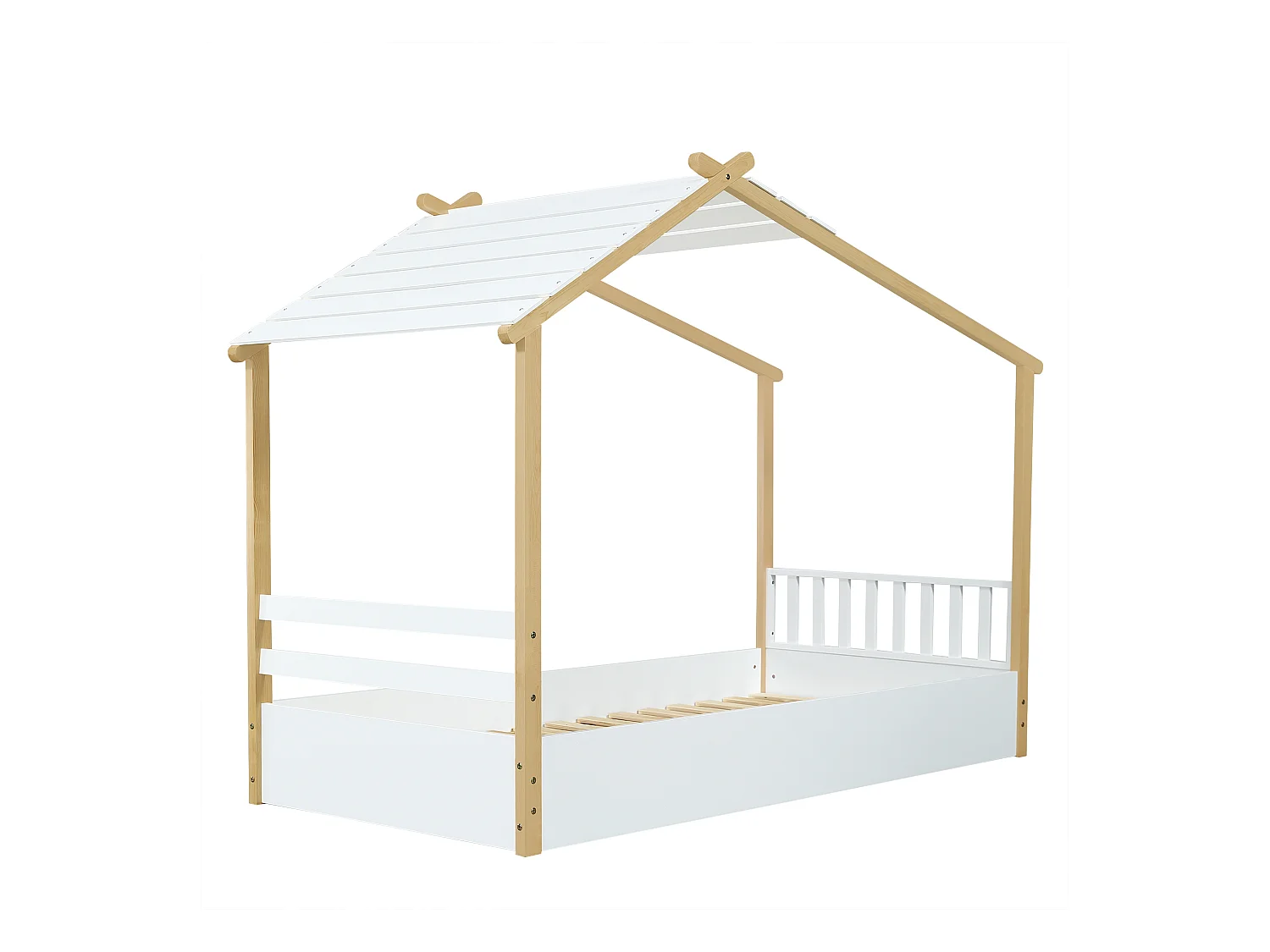 Cama individual 90 x 190 cm - Cama infantil estilo cabana de madeira - madeira branca - colchão não incluído