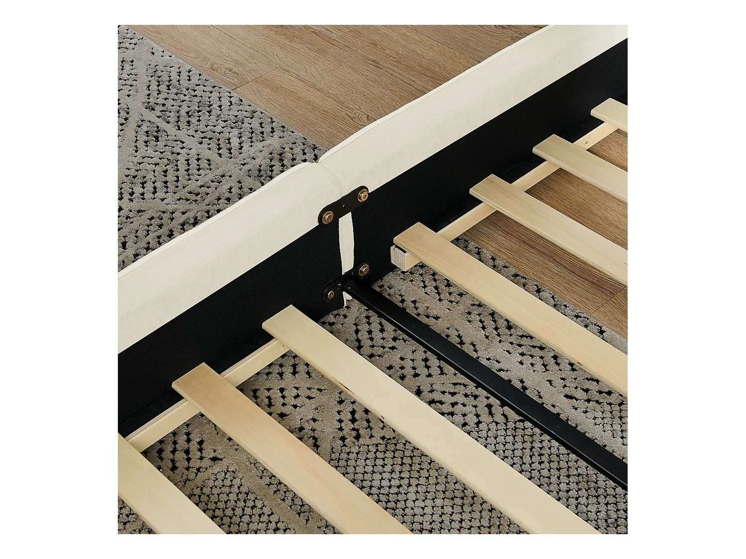 Lit simple 90 x 200 cm - Lit enfant avec cadre en fer robuste - chenille beige - matelas non inclus