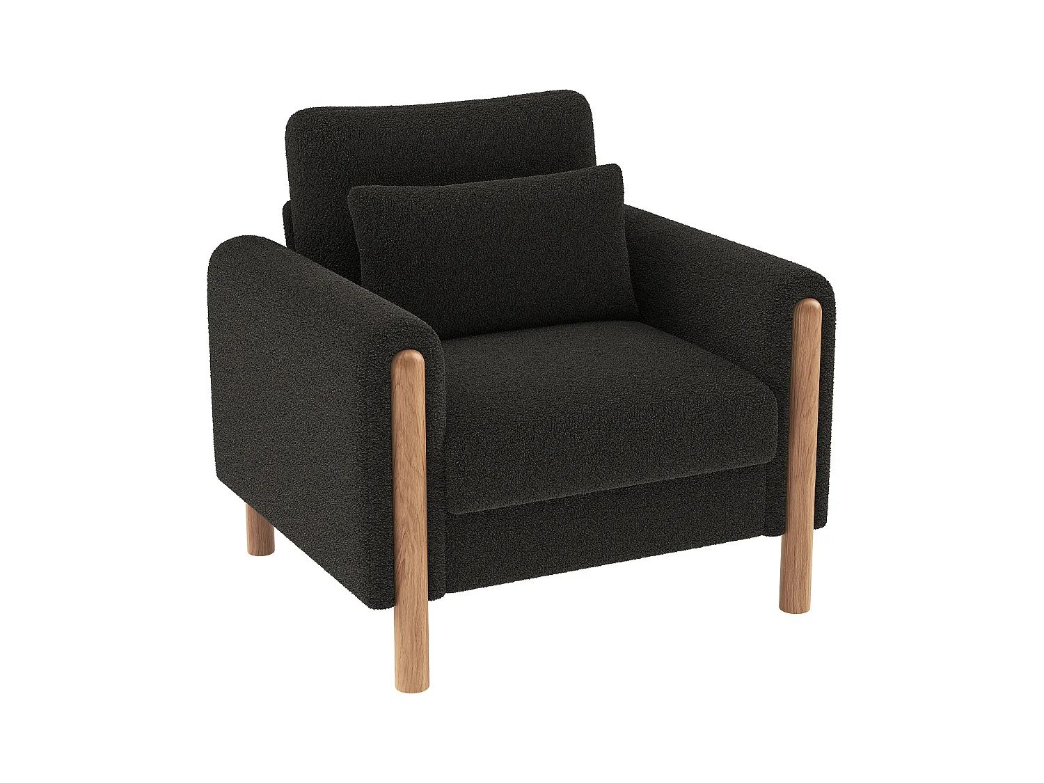 Fauteuil gris foncé - Fauteuil avec dossier et accoudoirs - pieds et coussins en bois - velours teddy