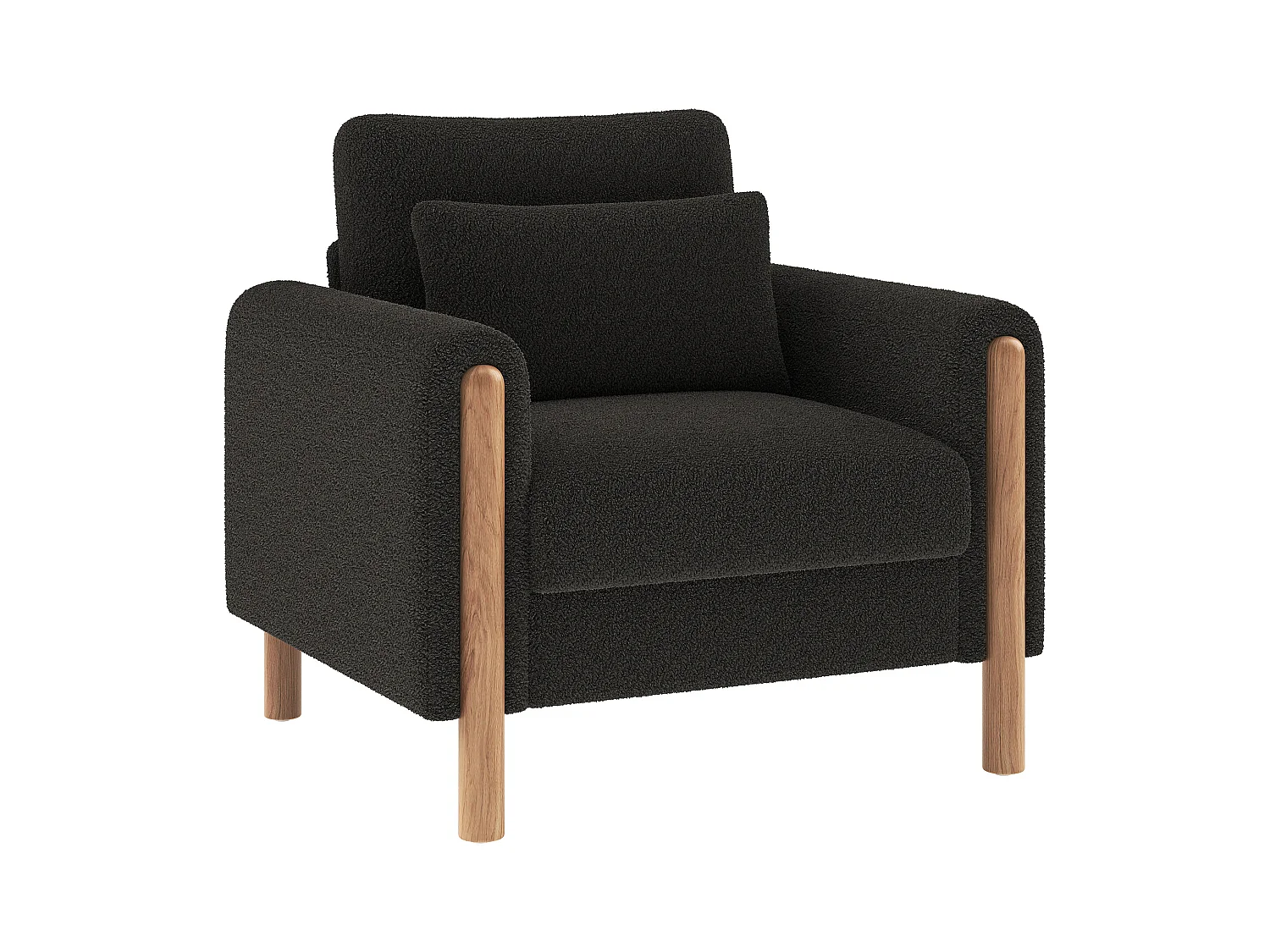 Fauteuil gris foncé - Fauteuil avec dossier et accoudoirs - pieds et coussins en bois - velours teddy