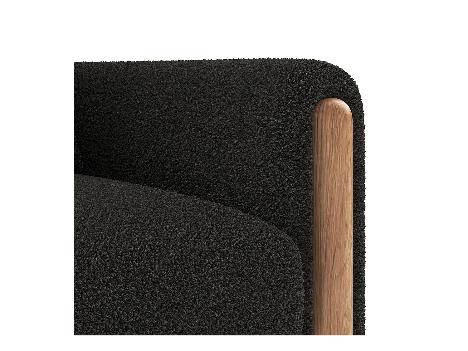 Fauteuil gris foncé - Fauteuil avec dossier et accoudoirs - pieds et coussins en bois - velours teddy