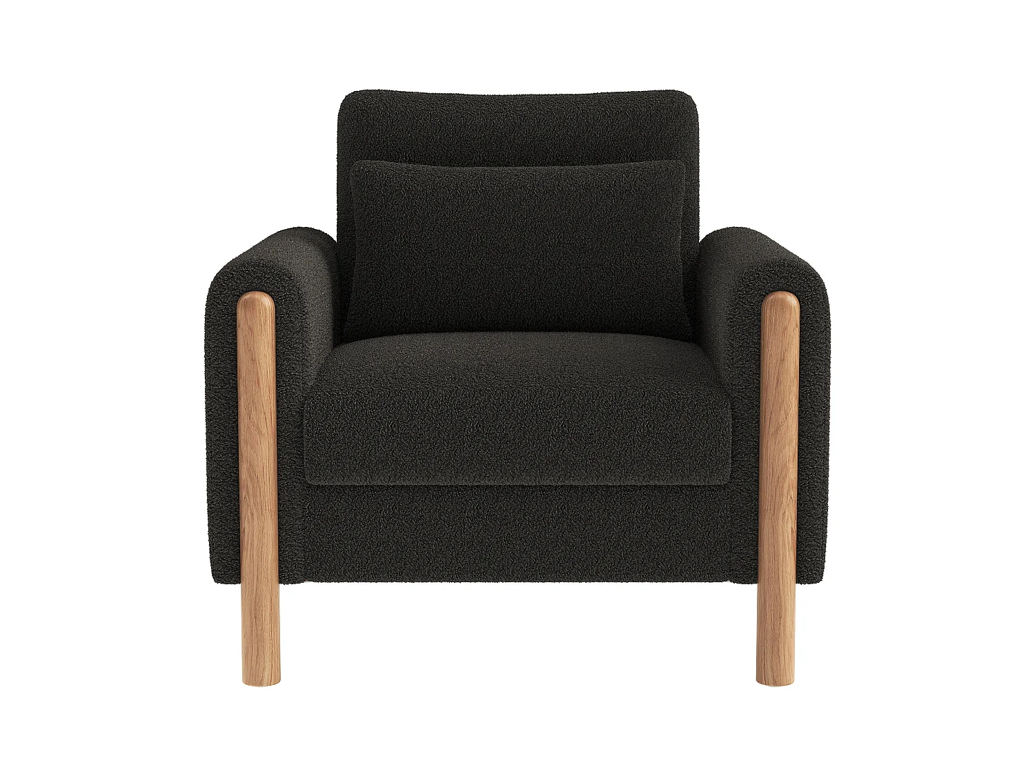 Fauteuil gris foncé - Fauteuil avec dossier et accoudoirs - pieds et coussins en bois - velours teddy