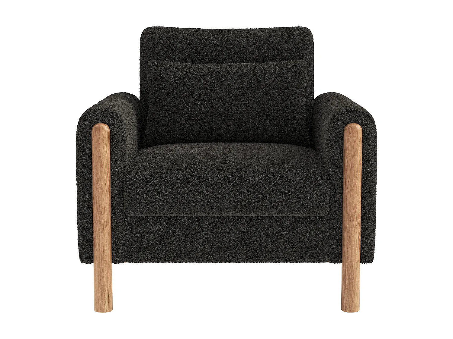 Fauteuil gris foncé - Fauteuil avec dossier et accoudoirs - pieds et coussins en bois - velours teddy