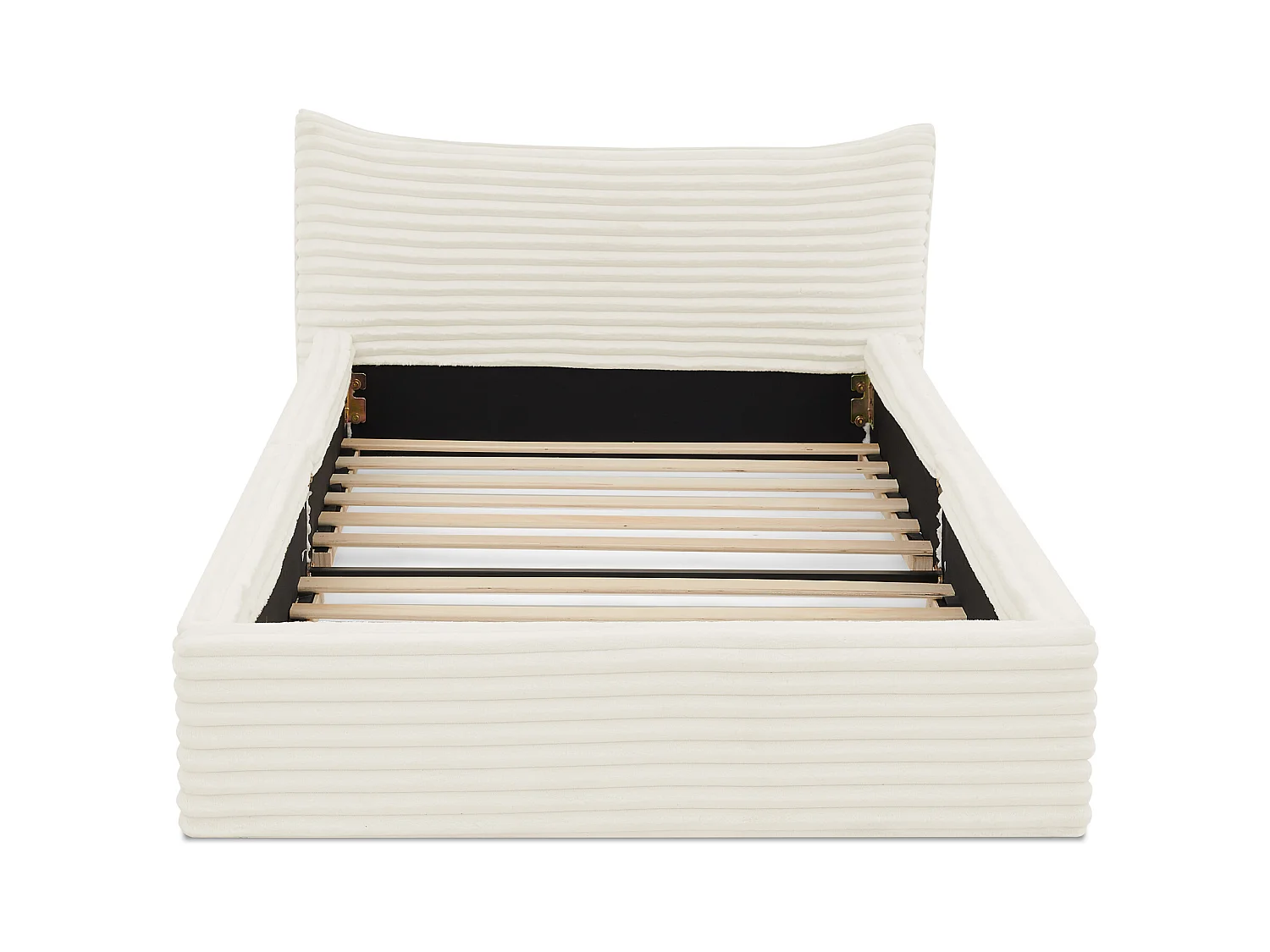 Lit simple 90 x 200 cm - lit enfant en bois d'eucalyptus et cadre en fer robuste - chenille beige - matelas non inclus