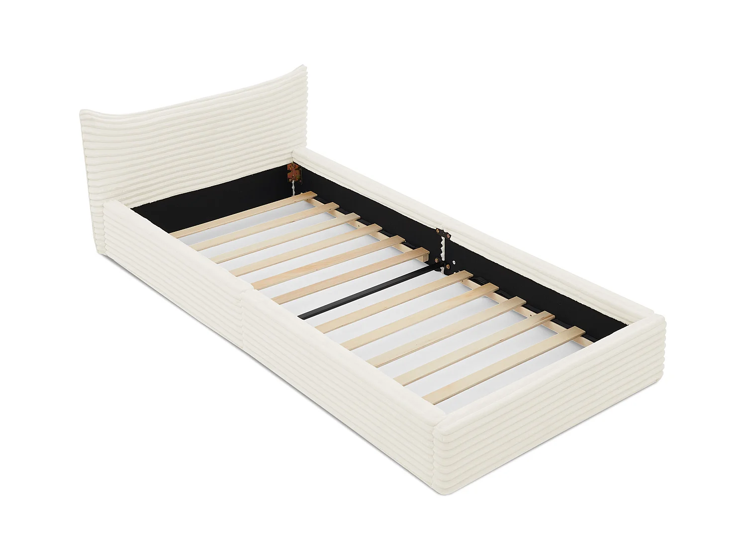 Lit simple 90 x 200 cm - lit enfant en bois d'eucalyptus et cadre en fer robuste - chenille beige - matelas non inclus