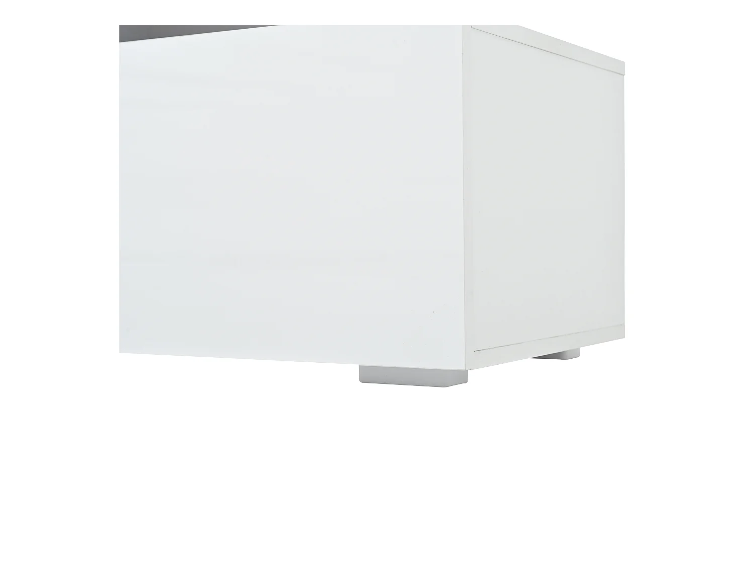 Meuble TV blanc brillant - Meuble TV avec 2 portes et 1 tiroir - eclairage LED et rangement ouvert