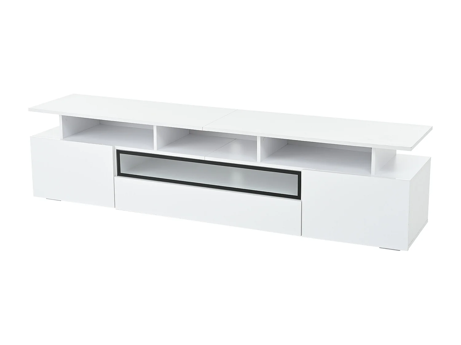 TV-meubel in glanzend wit - TV-meubel met 2 deuren en 1 lade - LED-verlichting en open opbergruimte