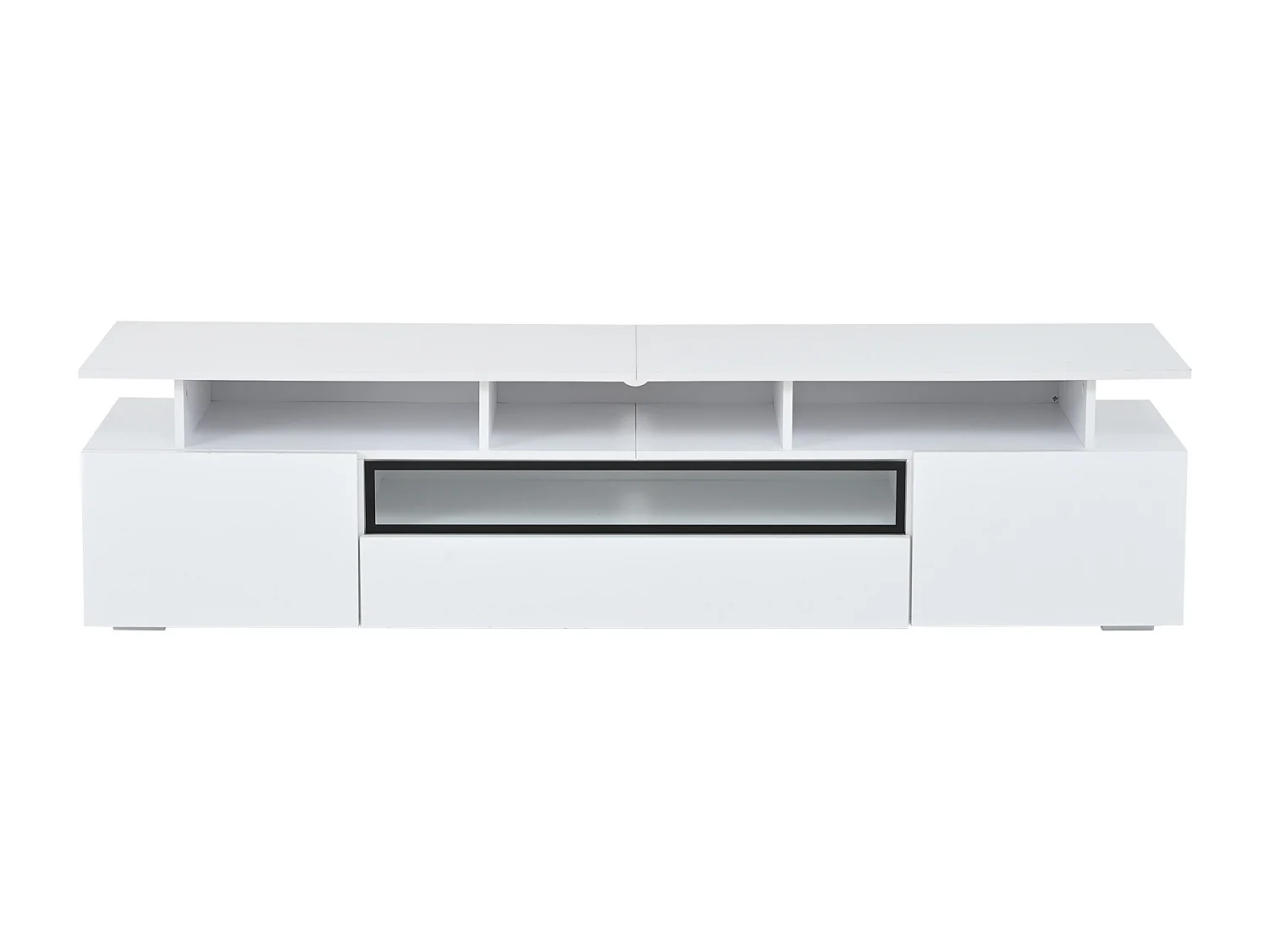 TV-meubel in glanzend wit - TV-meubel met 2 deuren en 1 lade - LED-verlichting en open opbergruimte