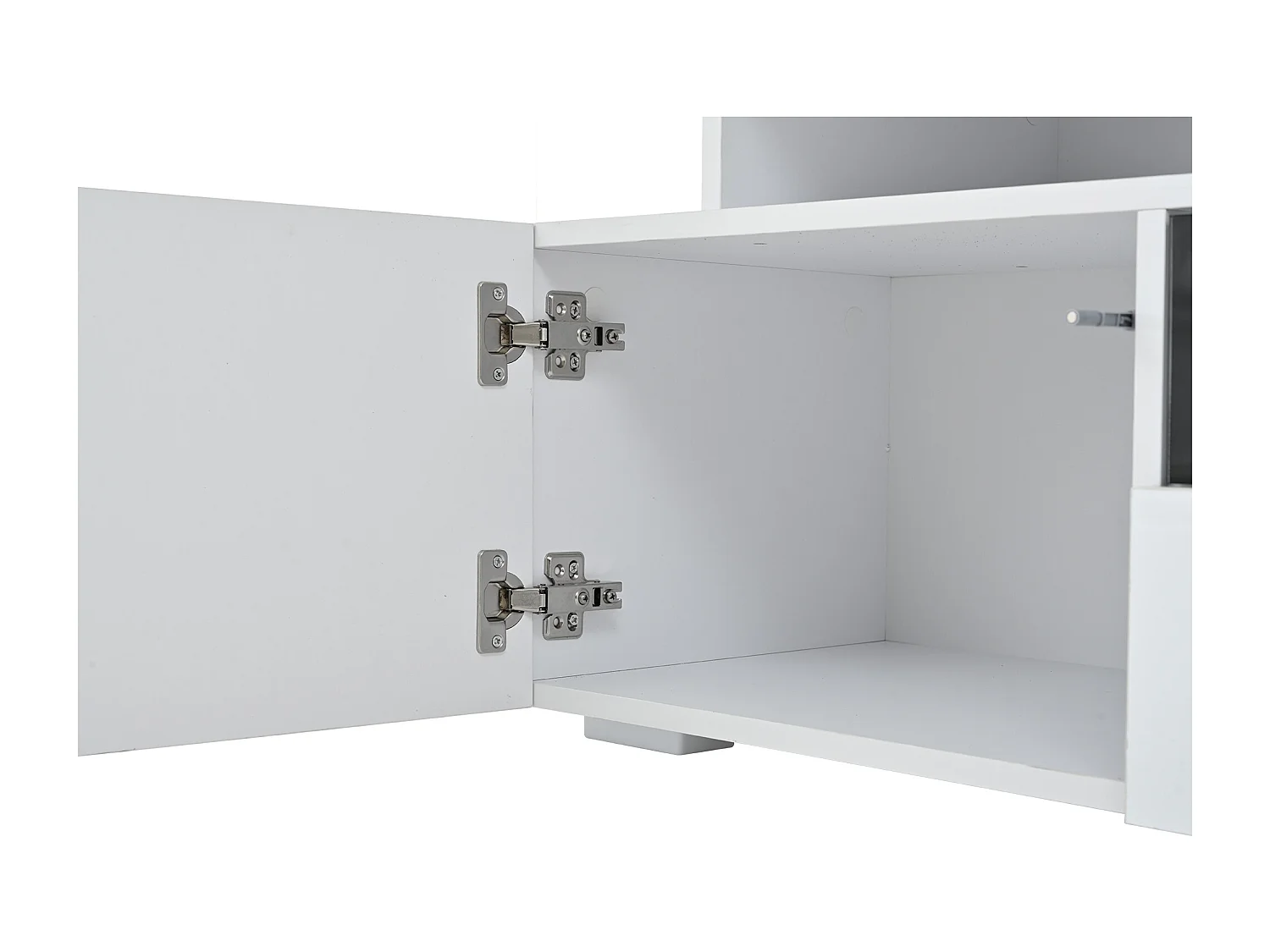 TV-meubel in glanzend wit - TV-meubel met 2 deuren en 1 lade - LED-verlichting en open opbergruimte