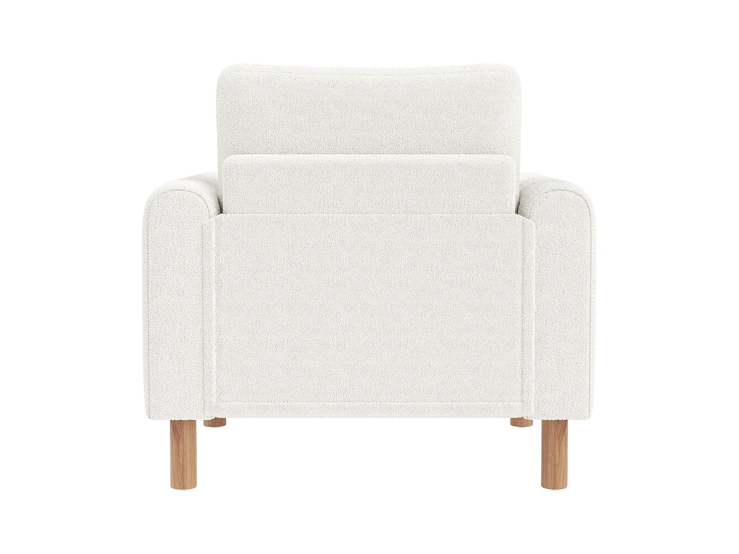 Fauteuil blanc - Fauteuil avec dossier et accoudoirs - pieds et coussins en bois - velours teddy