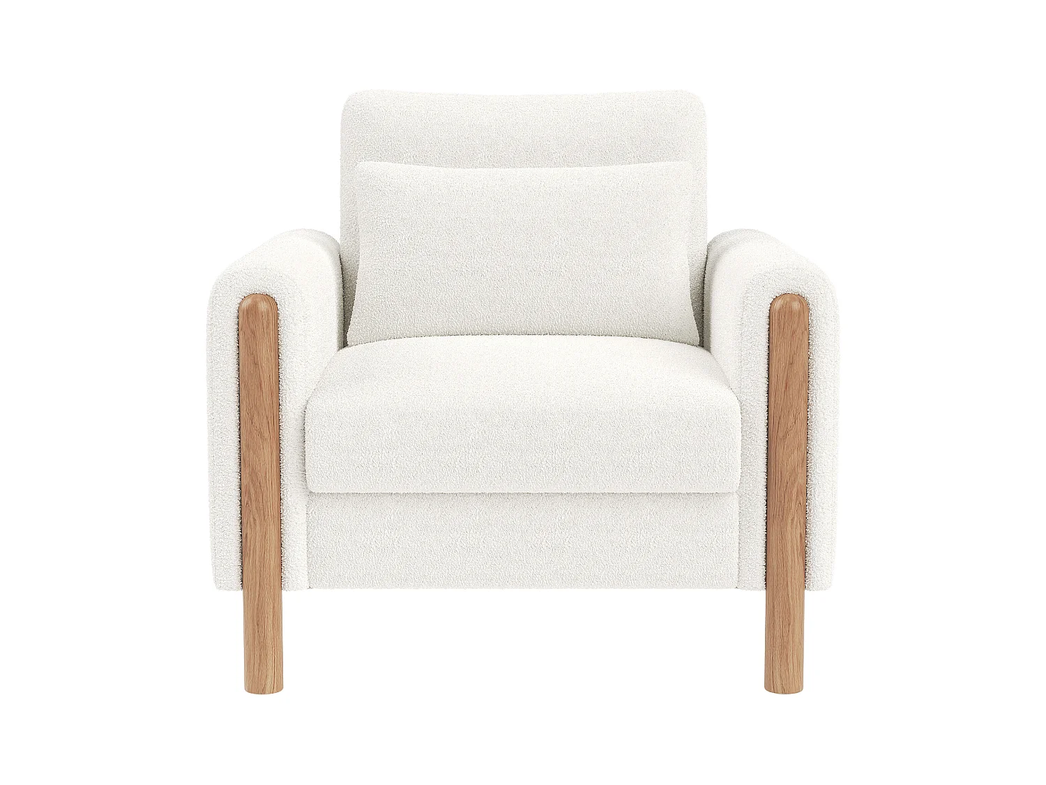 Fauteuil blanc - Fauteuil avec dossier et accoudoirs - pieds et coussins en bois - velours teddy
