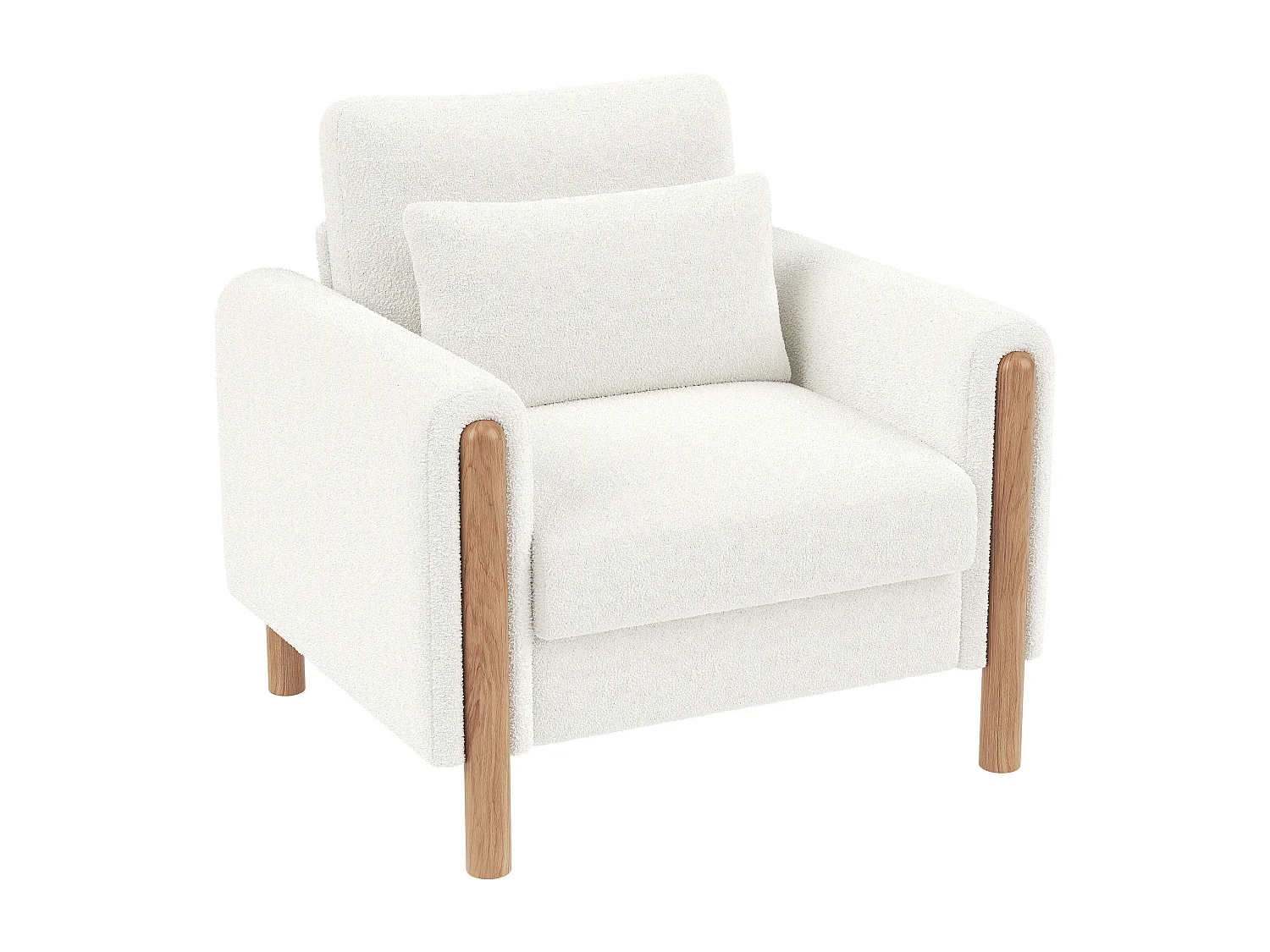 Fauteuil blanc - Fauteuil avec dossier et accoudoirs - pieds et coussins en bois - velours teddy