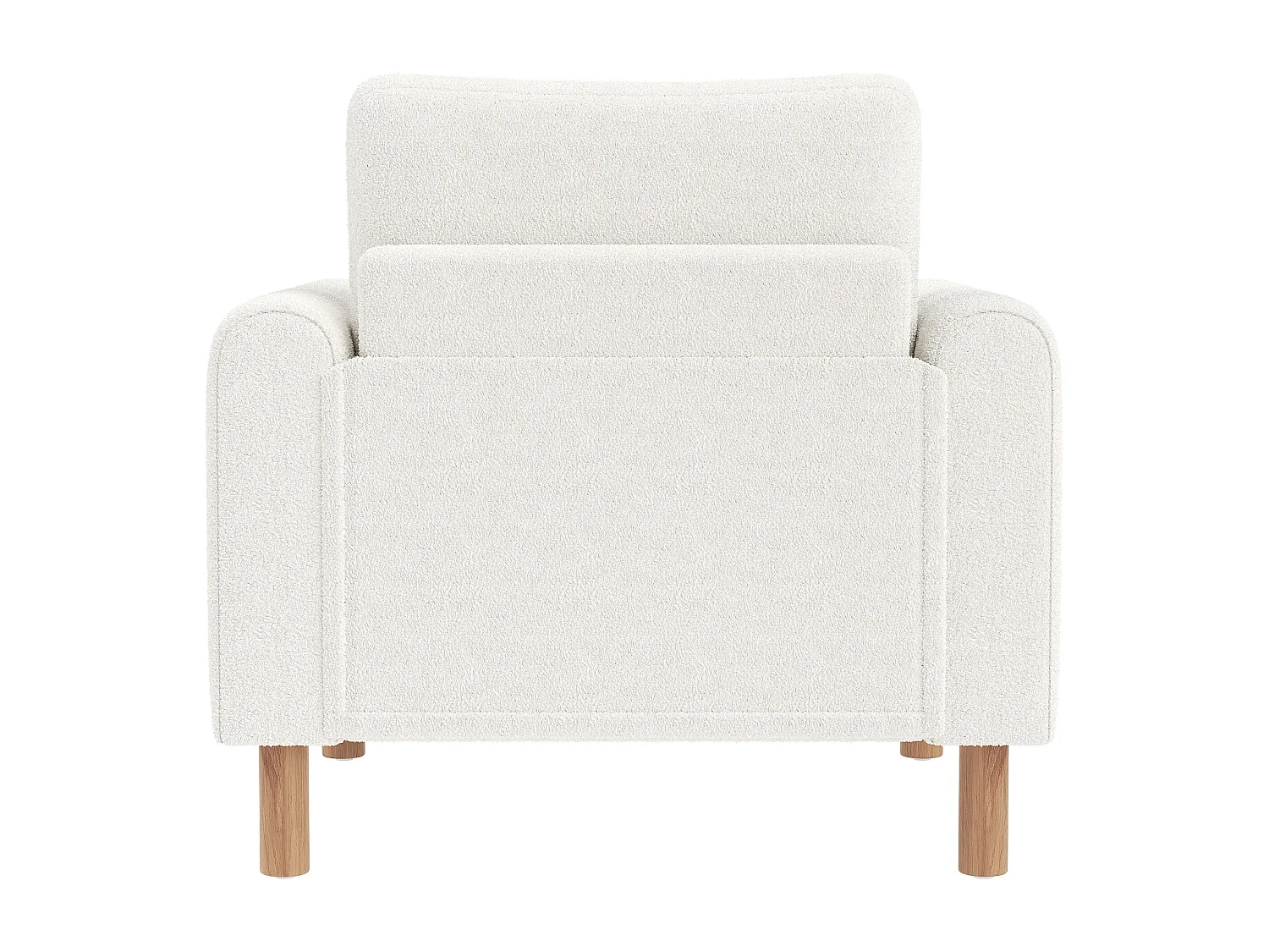 Fauteuil blanc - Fauteuil avec dossier et accoudoirs - pieds et coussins en bois - velours teddy