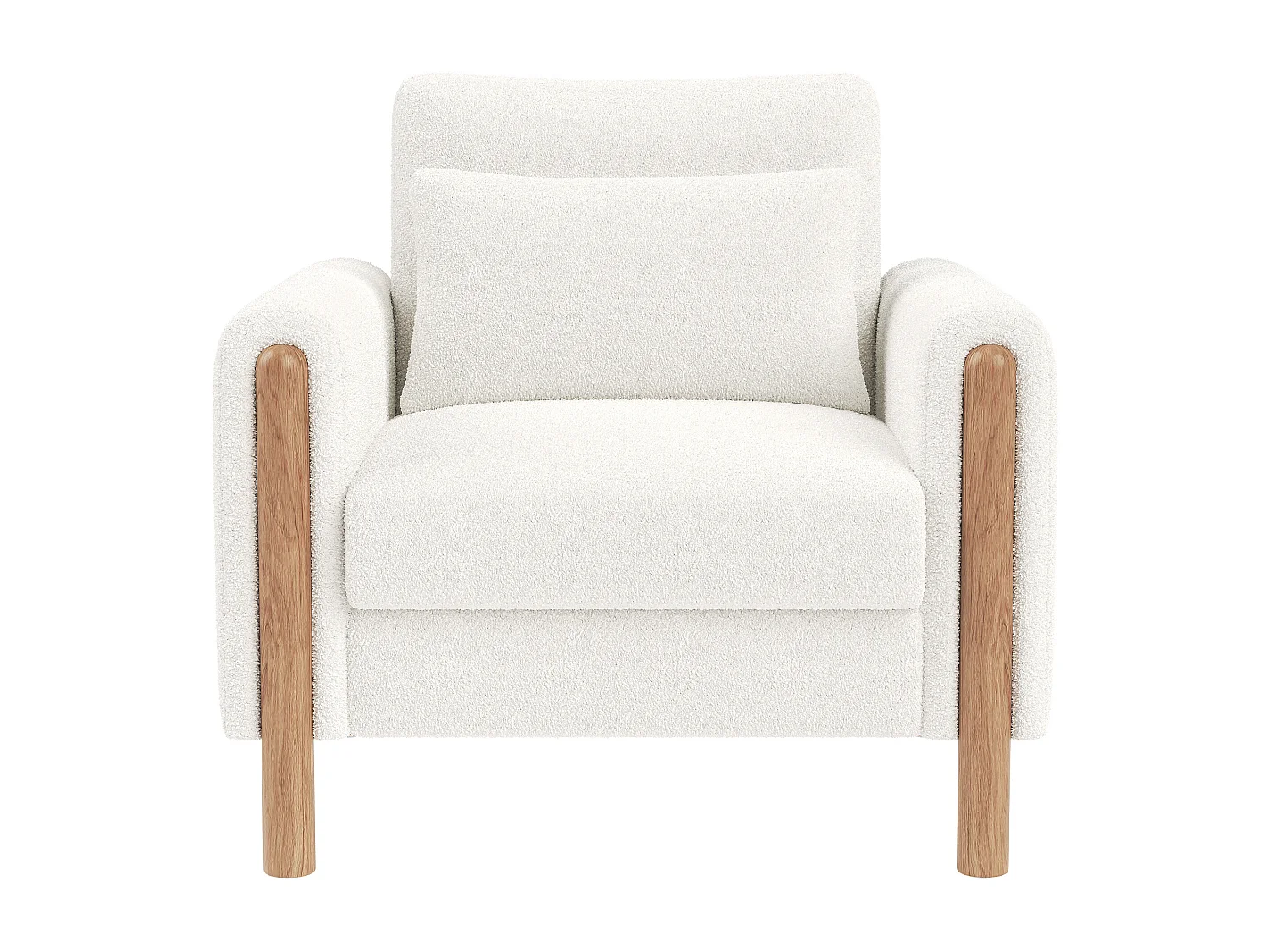 Fauteuil blanc - Fauteuil avec dossier et accoudoirs - pieds et coussins en bois - velours teddy