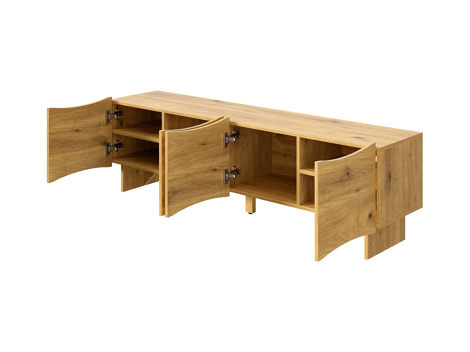 Meuble TV bois - Meuble TV à quatre portes et pieds en bois - portes à motifs ondulés