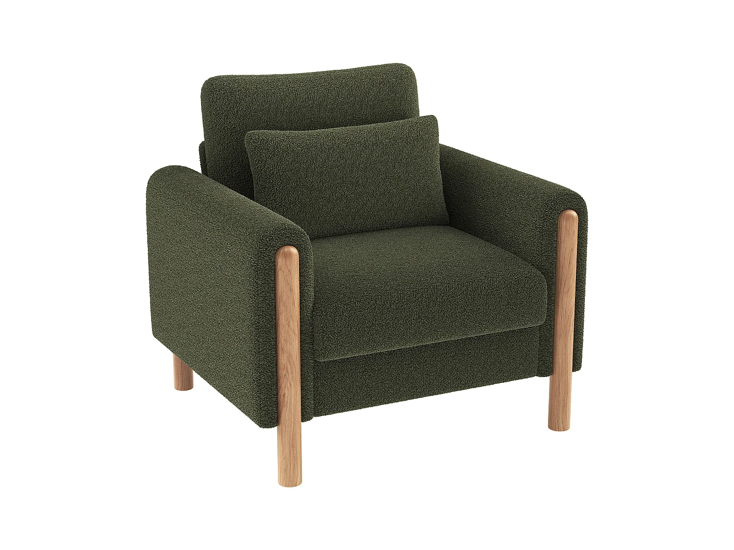 Poltrona verde - Poltrona com costas e braços - pernas e almofadas em madeira - veludo de pelúcia