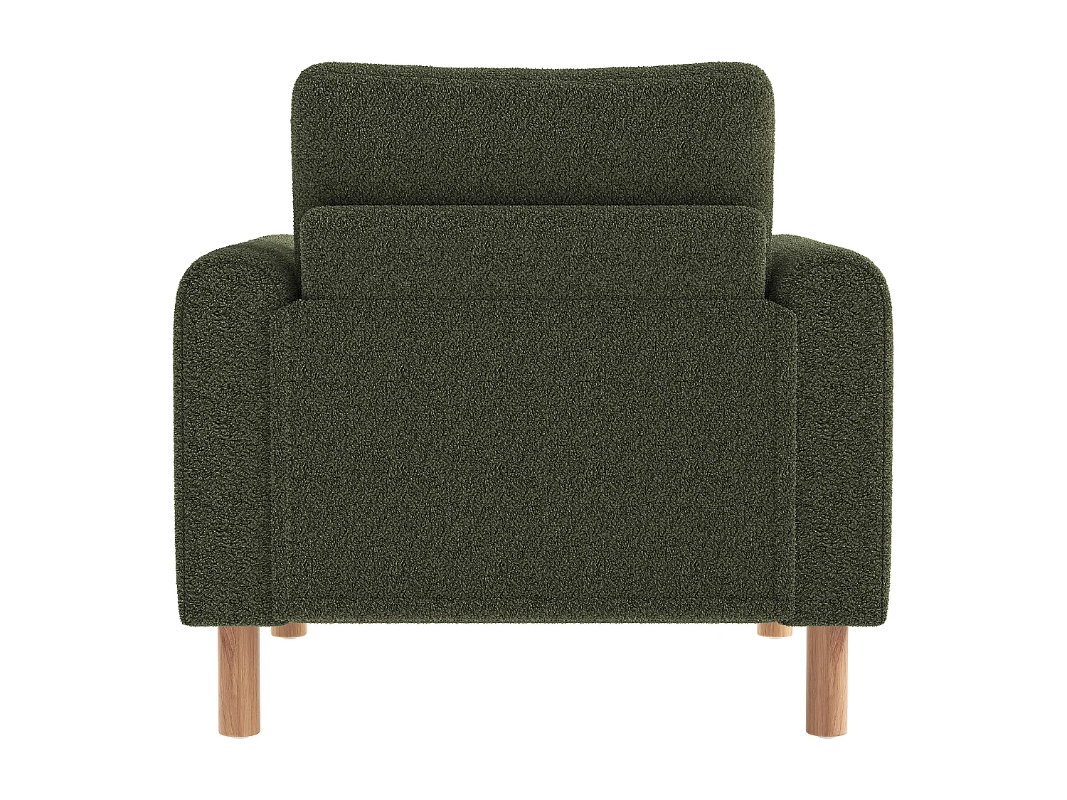 Fauteuil vert - Fauteuil avec dossier et accoudoirs - pieds et coussins en bois - velours teddy