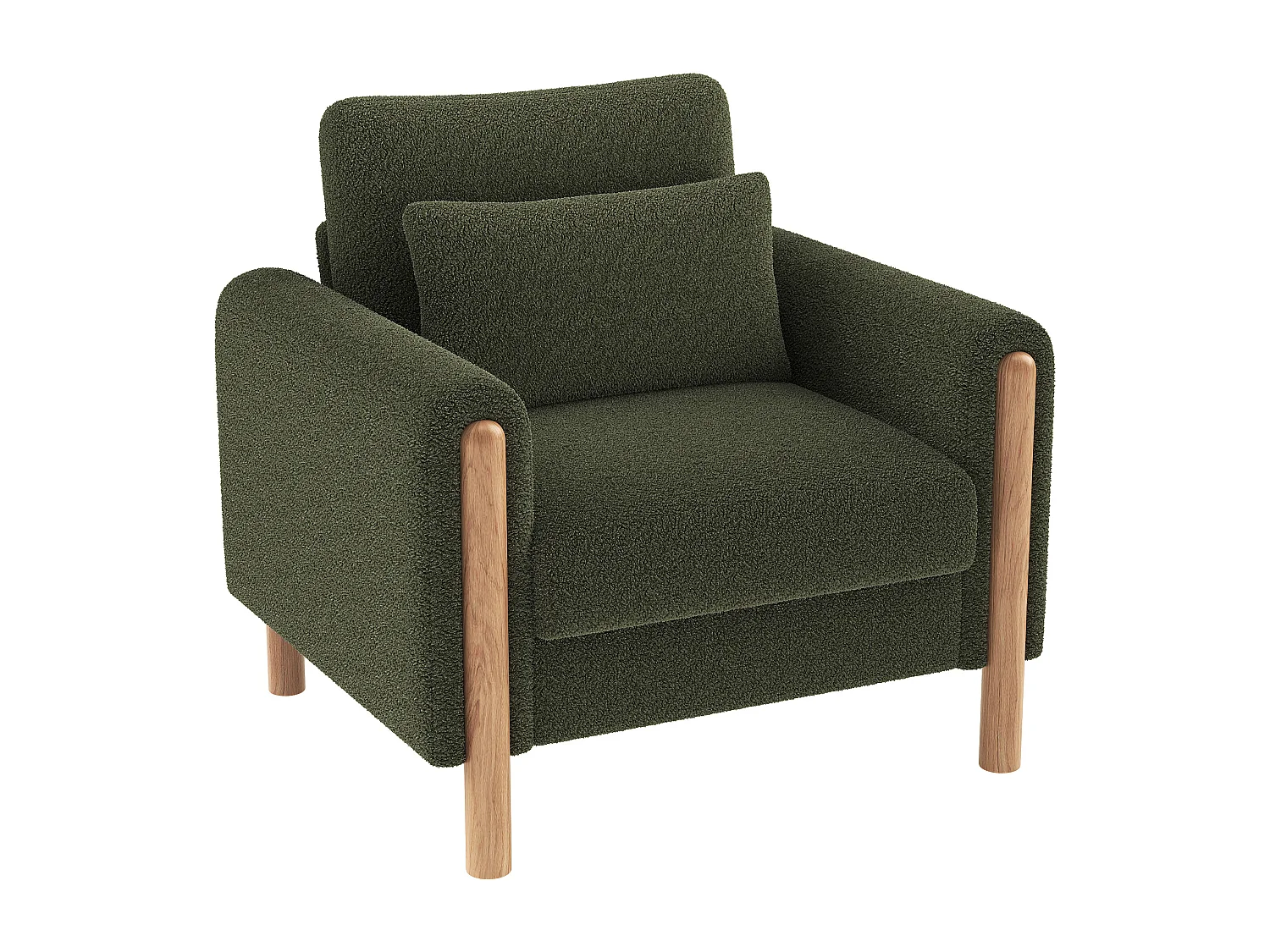 Fauteuil vert - Fauteuil avec dossier et accoudoirs - pieds et coussins en bois - velours teddy
