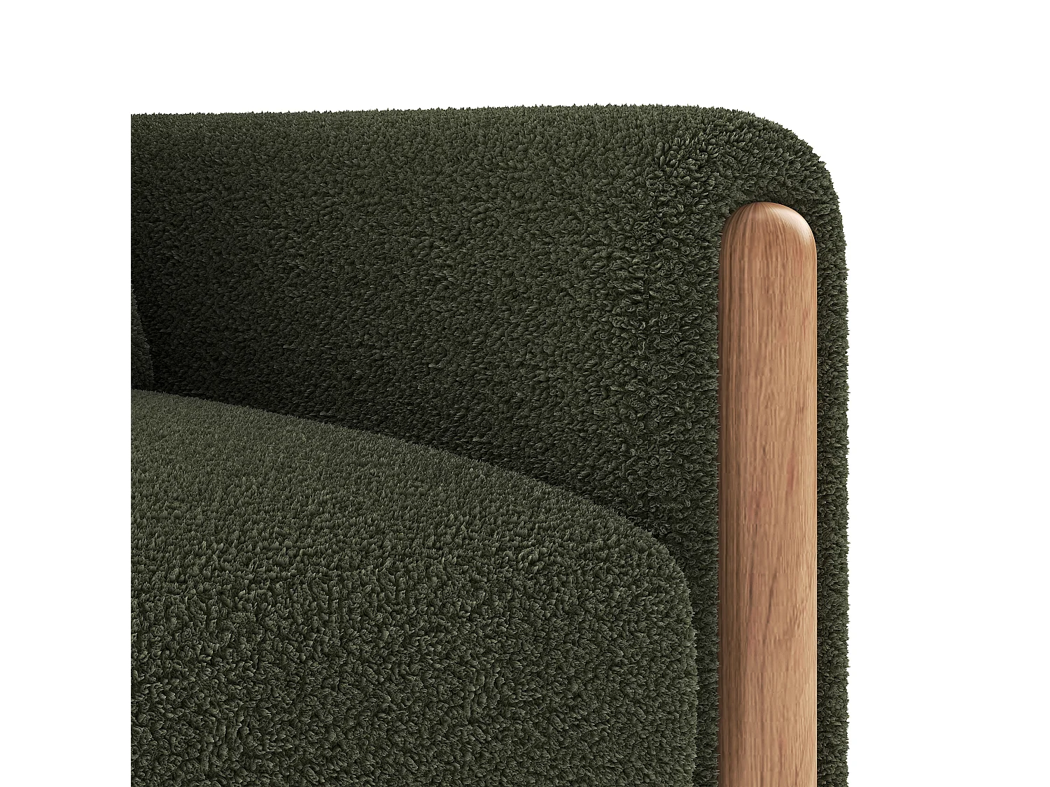 Fauteuil vert - Fauteuil avec dossier et accoudoirs - pieds et coussins en bois - velours teddy