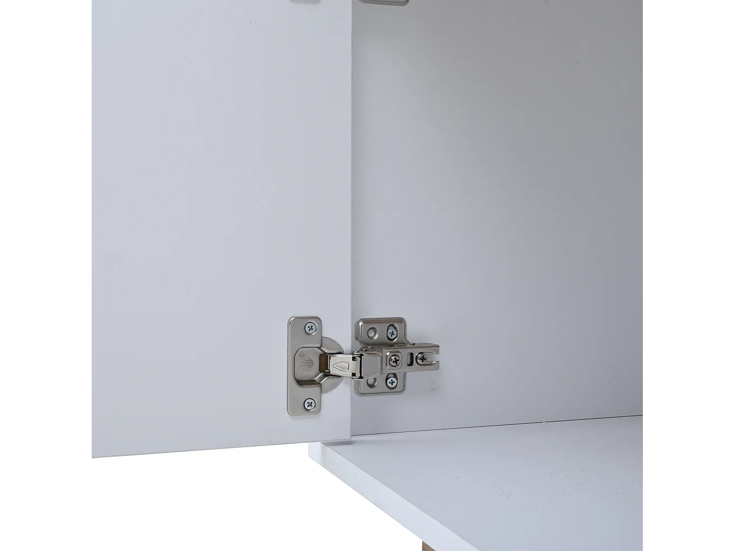 Weißer TV-Schrank mit LED-Beleuchtung – TV-Schrank mit 2 Schubladen und 2 Türen – Holzplatte und offenem Stauraum