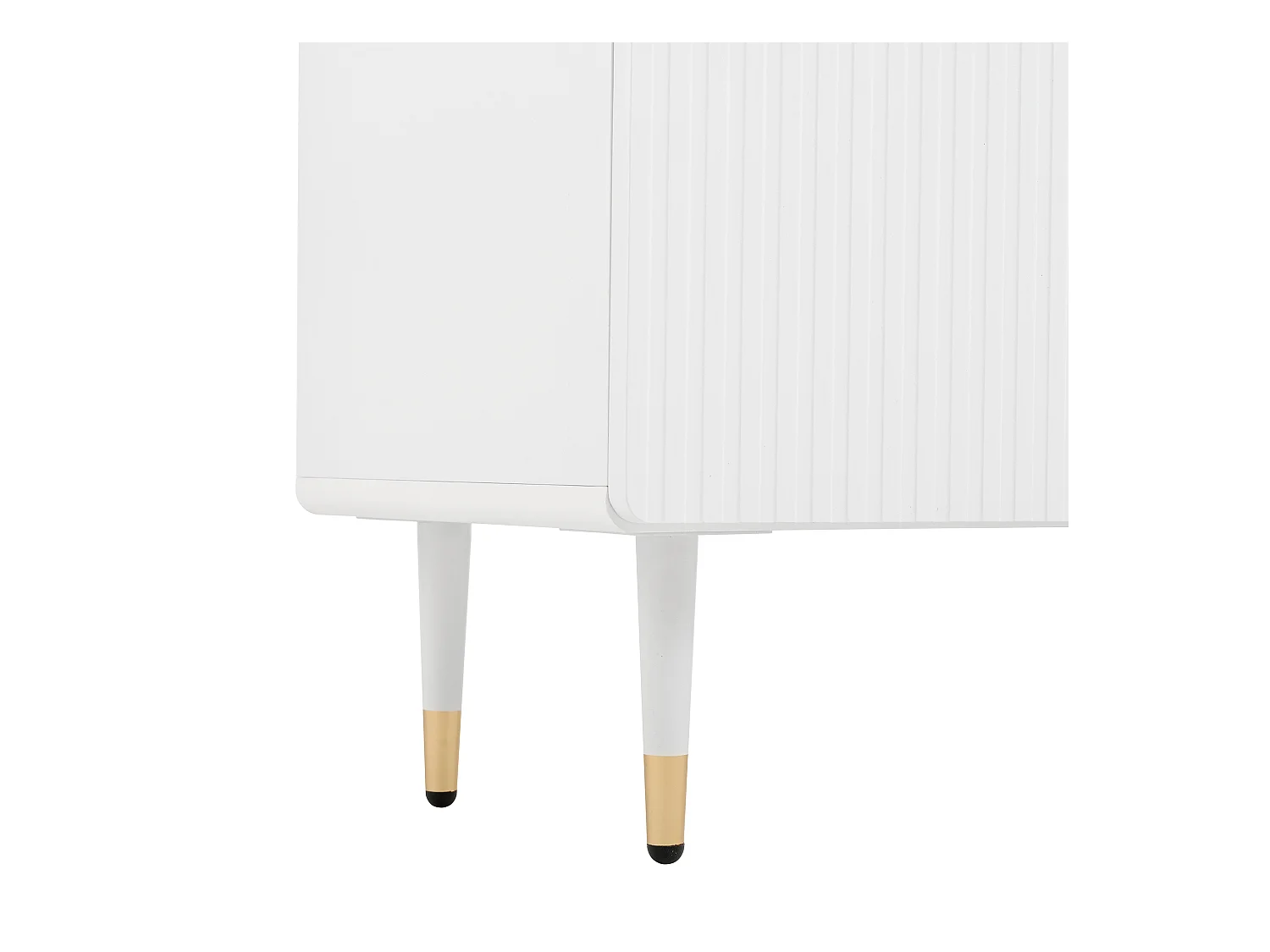 Meuble TV blanc - Meuble TV avec 3 portes et 2 tiroirs - poignées et pieds réglables dorés