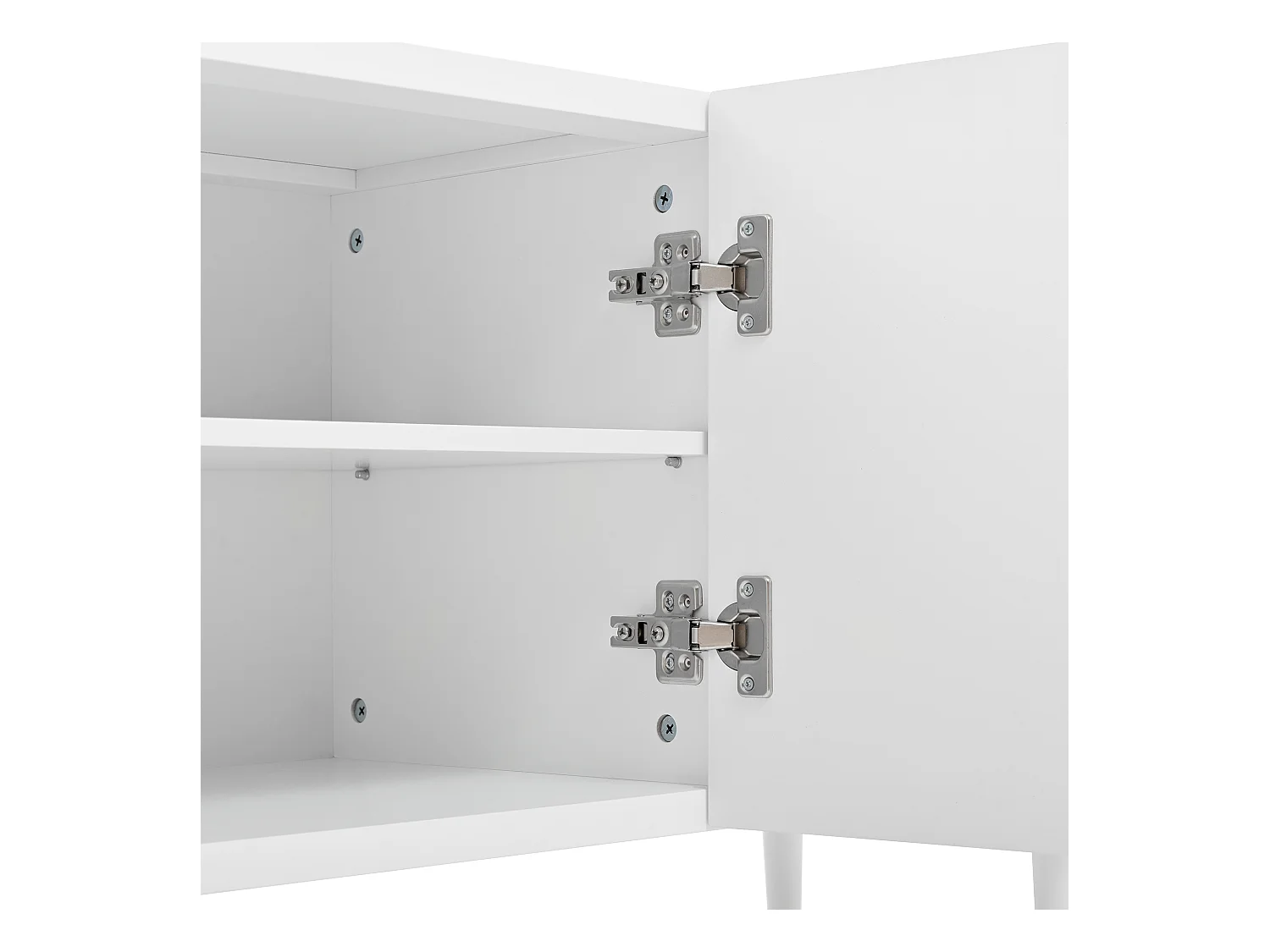 Meuble TV blanc - Meuble TV avec 3 portes et 2 tiroirs - poignées et pieds réglables dorés