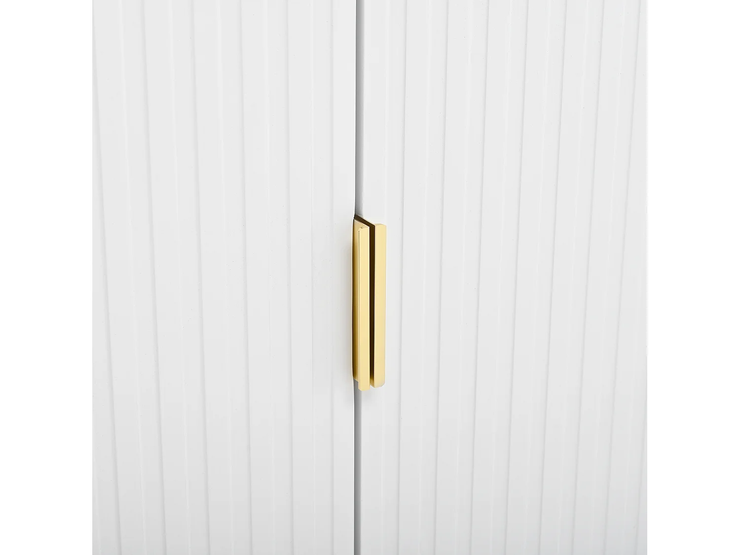 Biały połysk - szafka pod telewizor z 3 drzwiami i 2 szufladami - złote uchwyty i regulowane nóżki