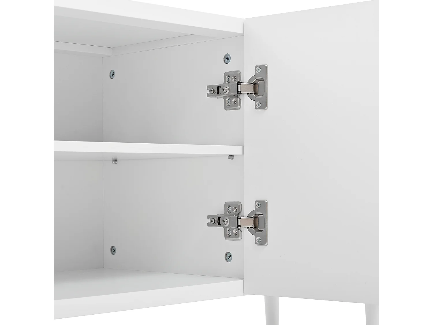 Biały połysk - szafka pod telewizor z 3 drzwiami i 2 szufladami - złote uchwyty i regulowane nóżki